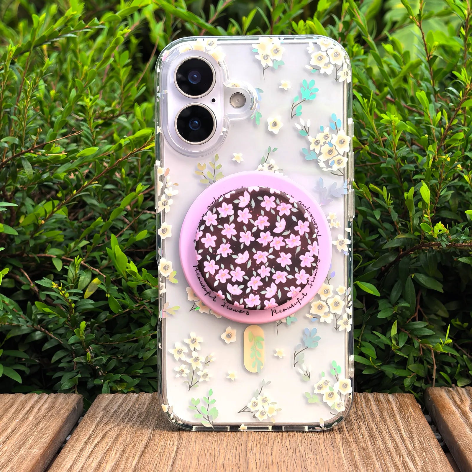 Flower Clear Phone Case MagSafe Grip Set