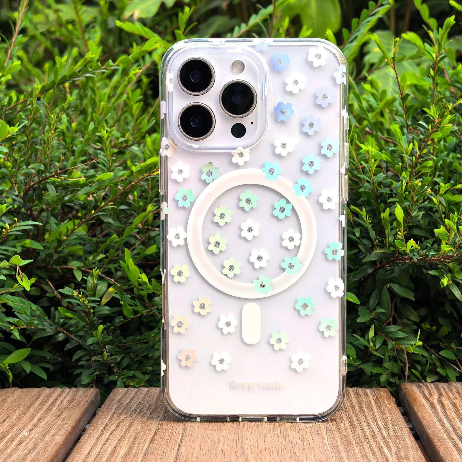 Flower Day Clear Phone Case MagSafe Grip Set