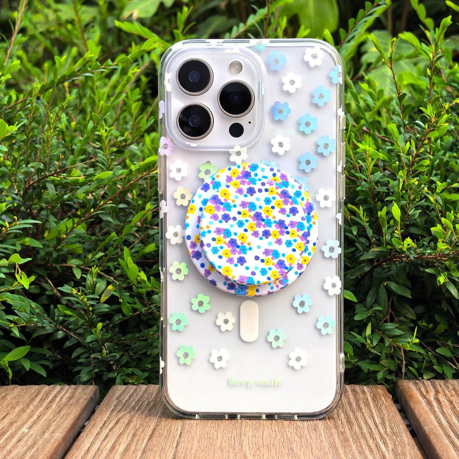 Flower Day Clear Phone Case MagSafe Grip Set