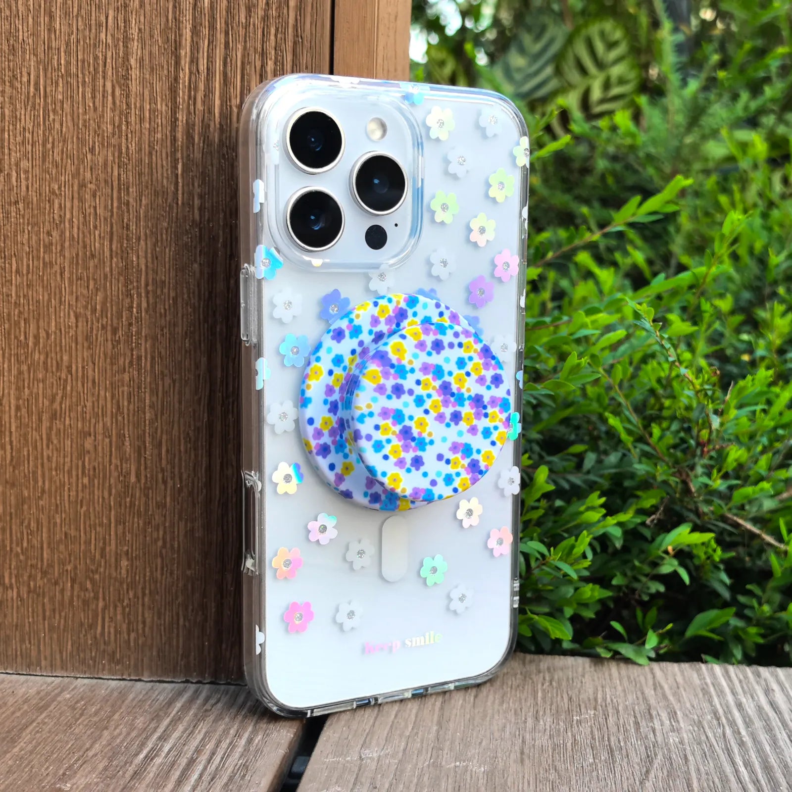 Flower Day Clear Phone Case MagSafe Grip Set