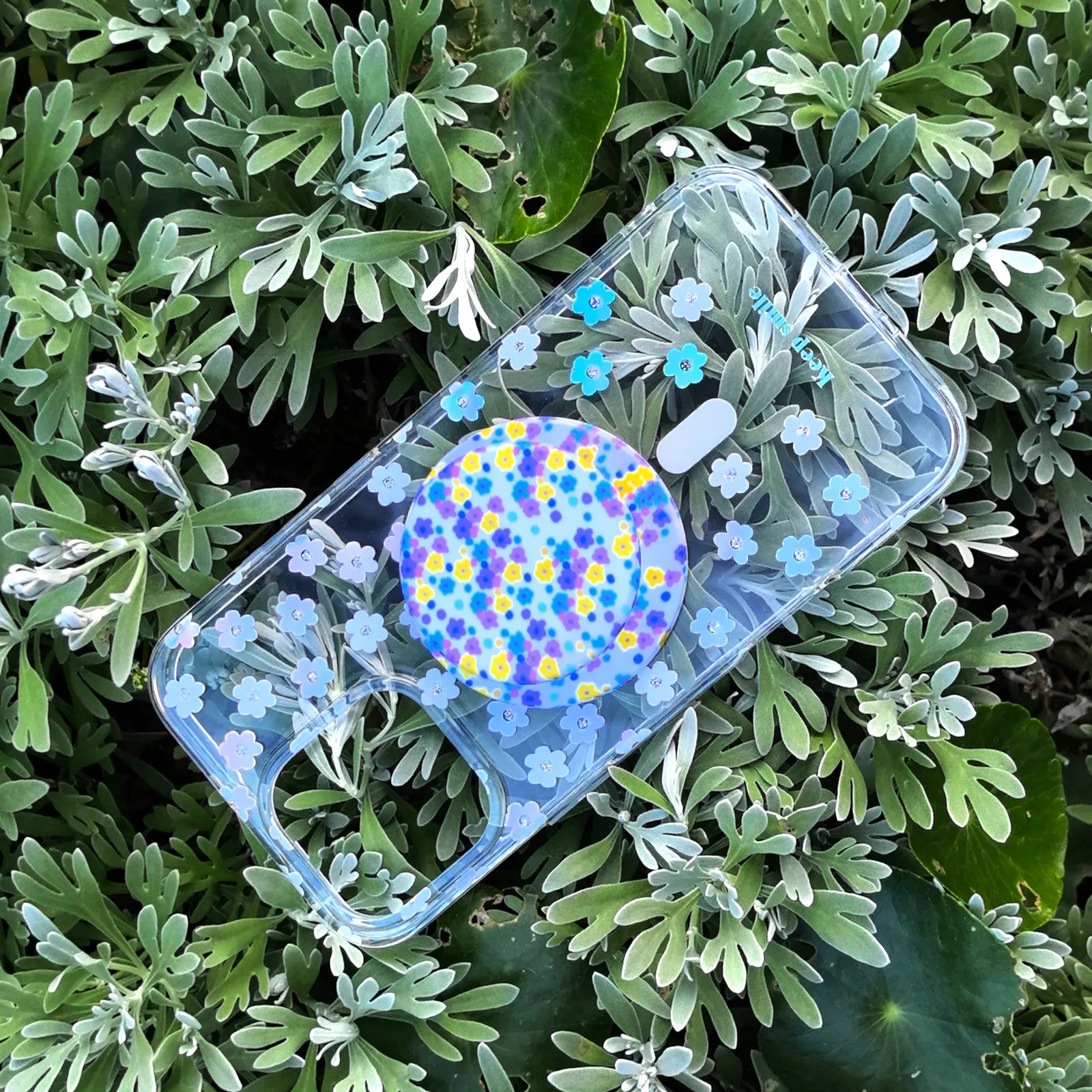 Flower Day Clear Phone Case MagSafe Grip Set