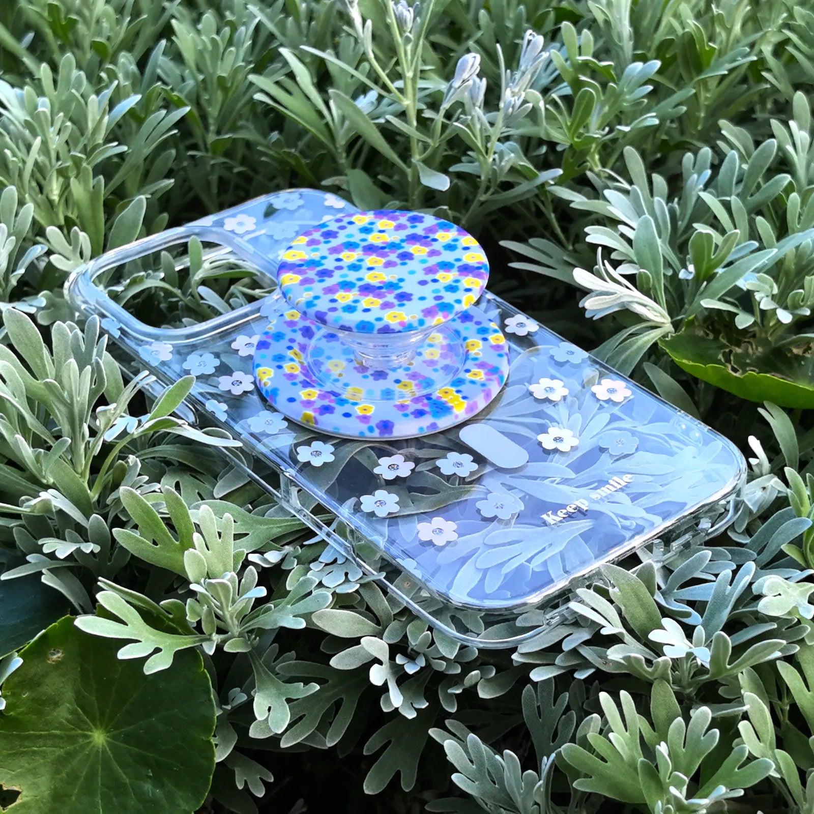 Flower Day Clear Phone Case MagSafe Grip Set