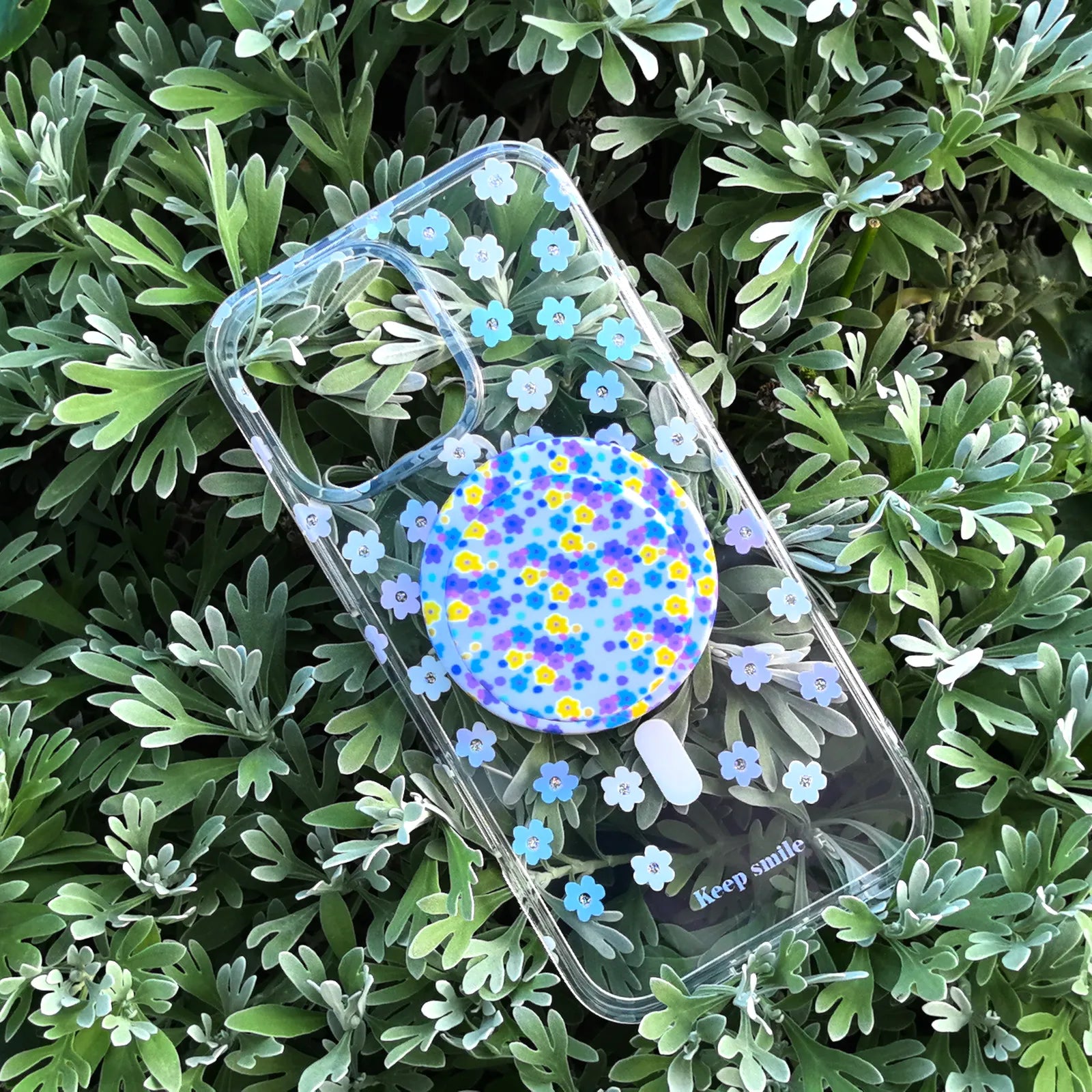 Flower Day Clear Phone Case MagSafe Grip Set