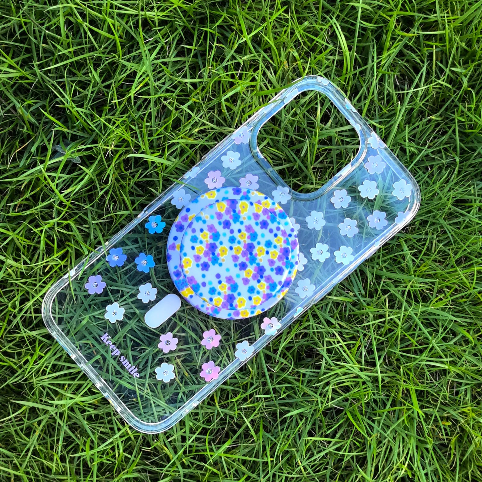 Flower Day Clear Phone Case MagSafe Grip Set