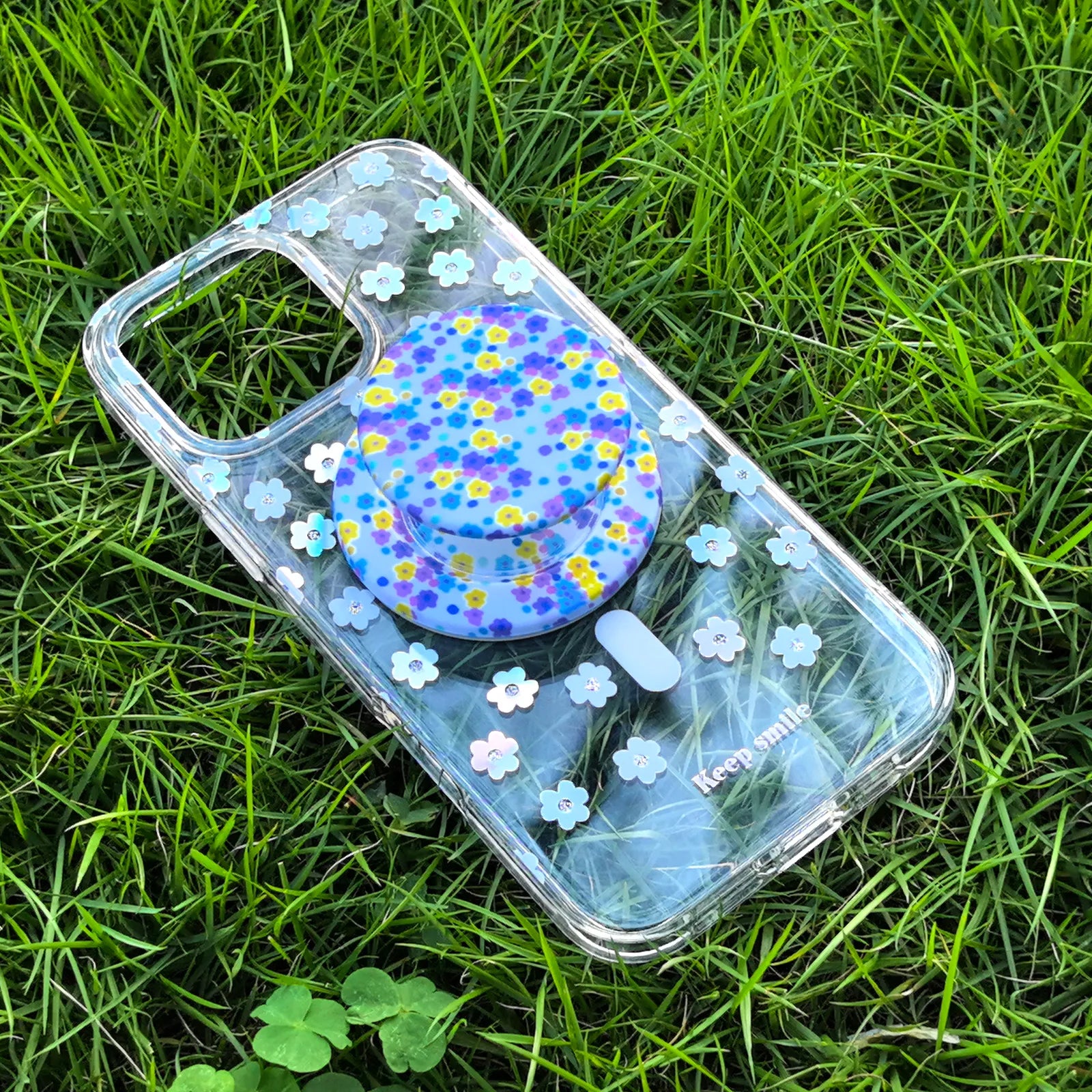 Flower Day Clear Phone Case MagSafe Grip Set