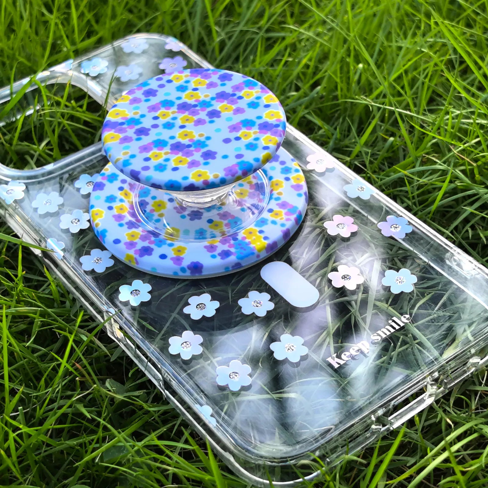 Flower Day Clear Phone Case MagSafe Grip Set