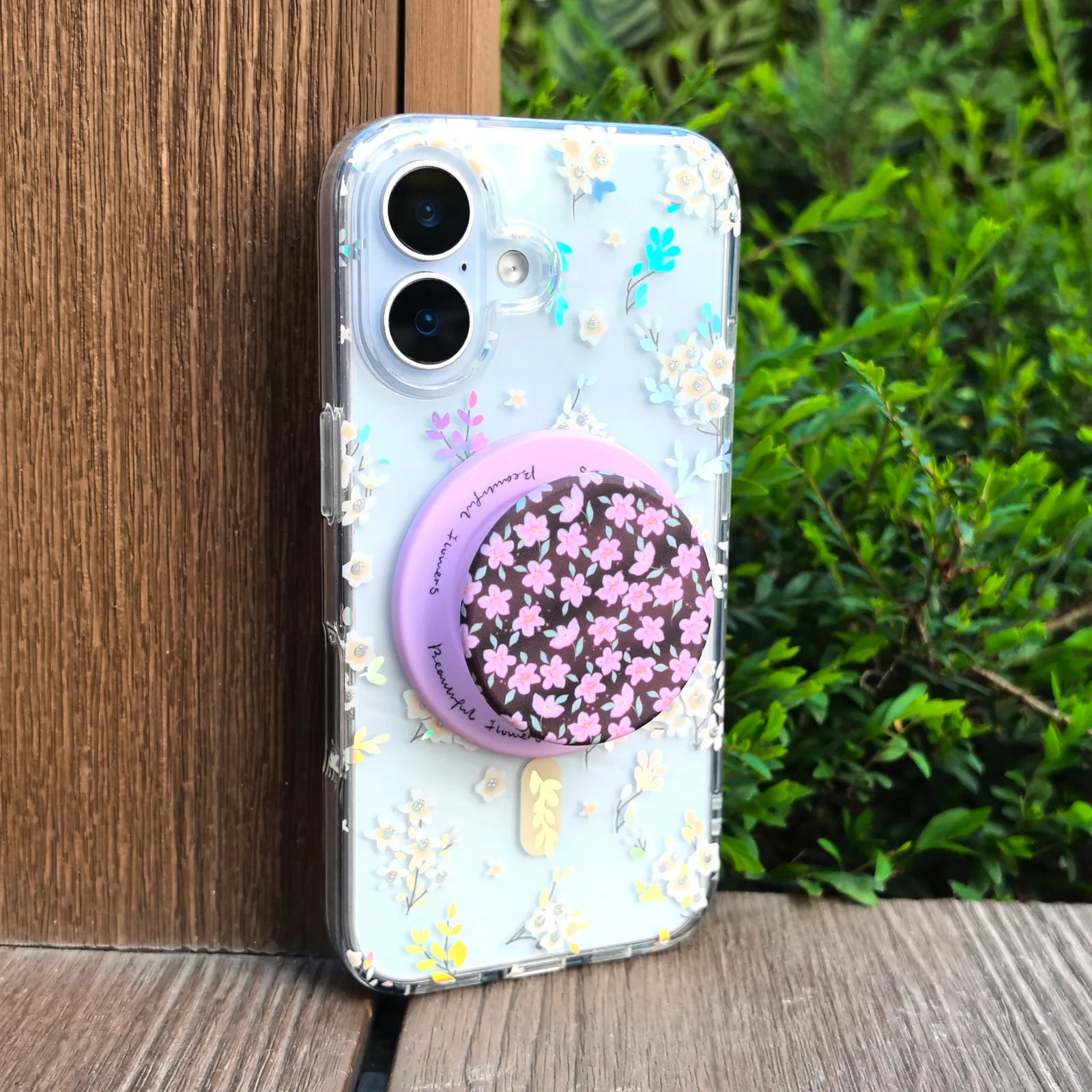 Flower Clear Phone Case MagSafe Grip Set