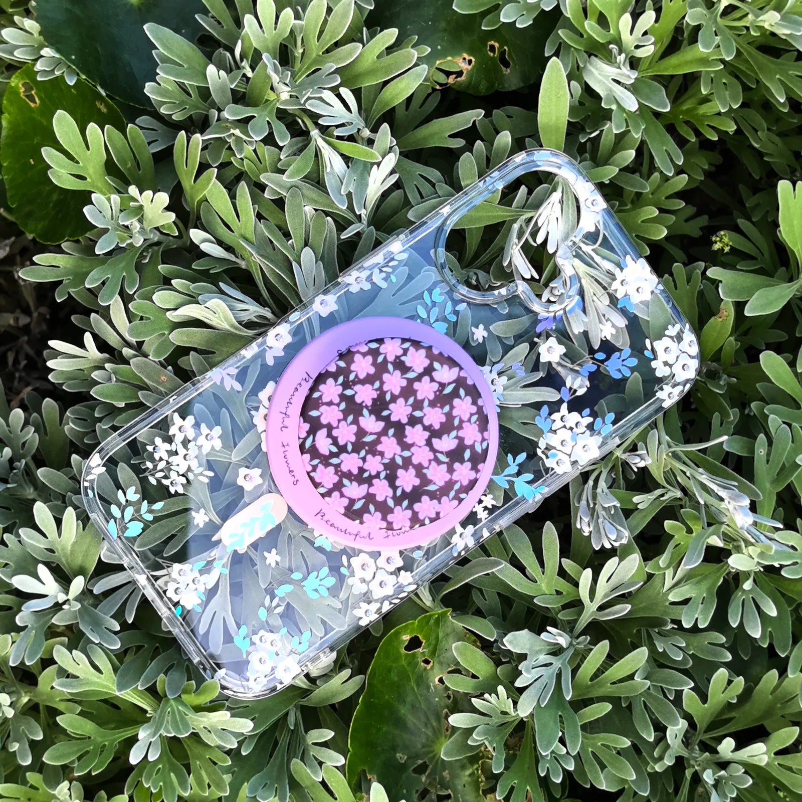Flower Clear Phone Case MagSafe Grip Set