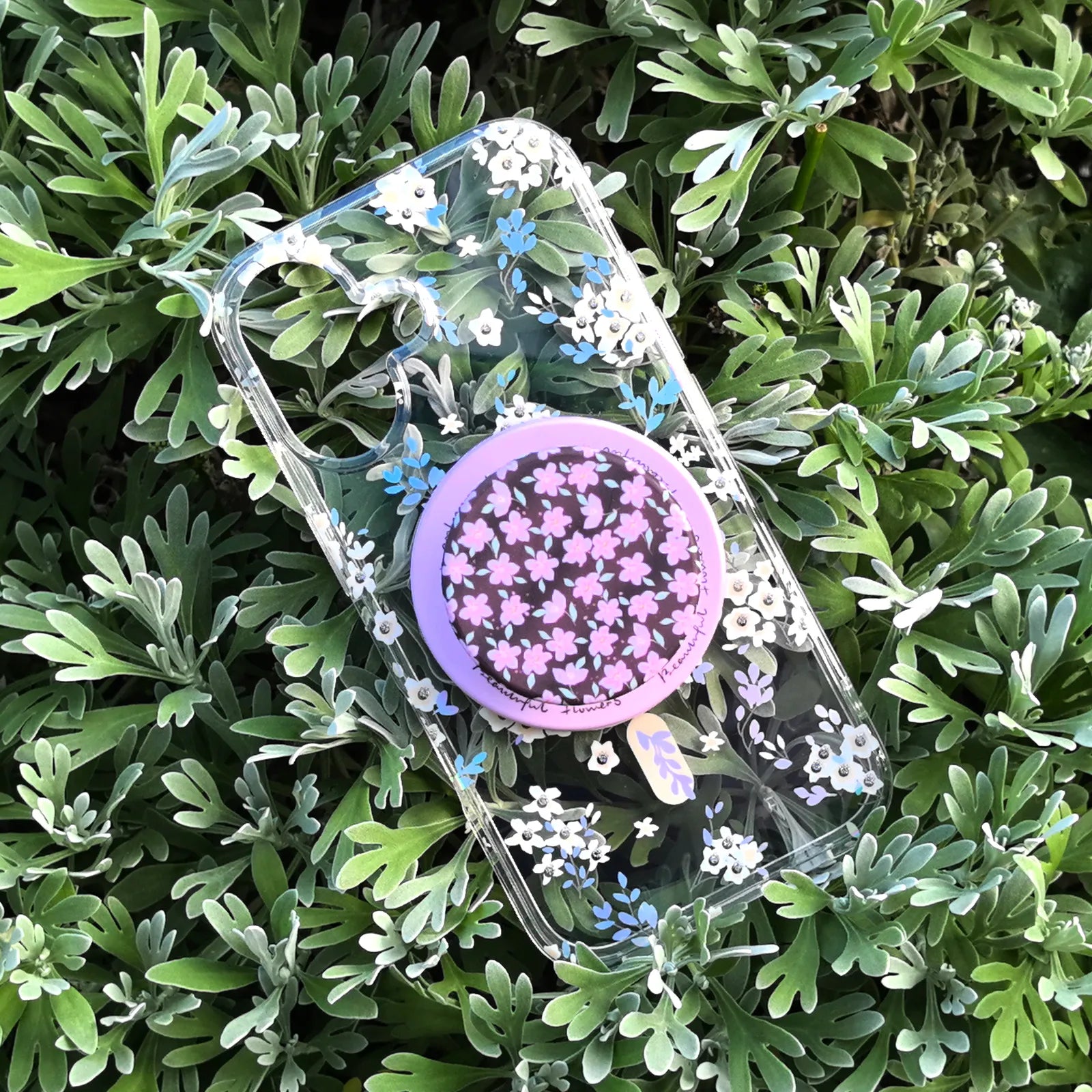 Flower Clear Phone Case MagSafe Grip Set