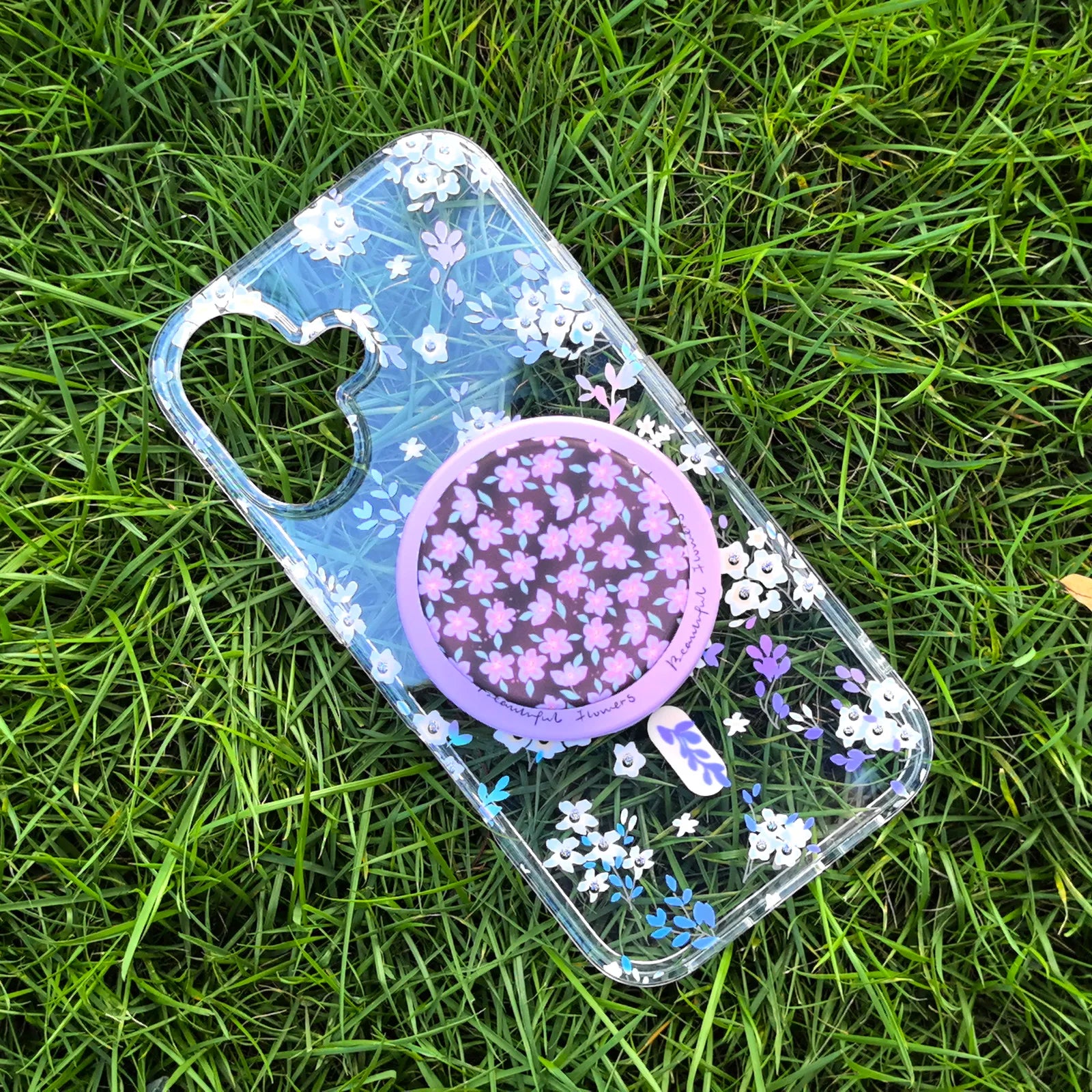 Flower Clear Phone Case MagSafe Grip Set