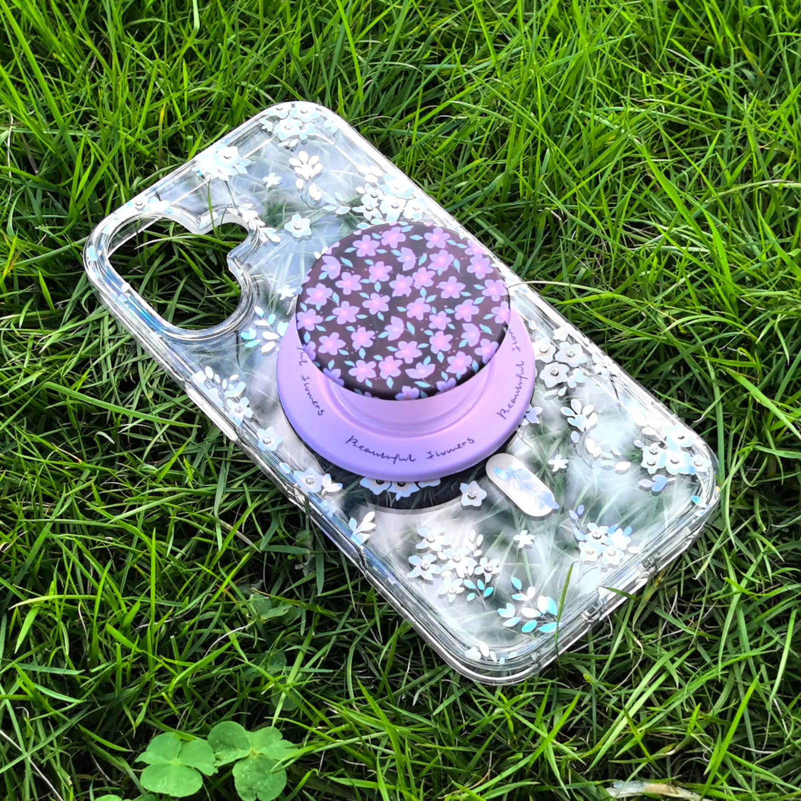 Flower Clear Phone Case MagSafe Grip Set