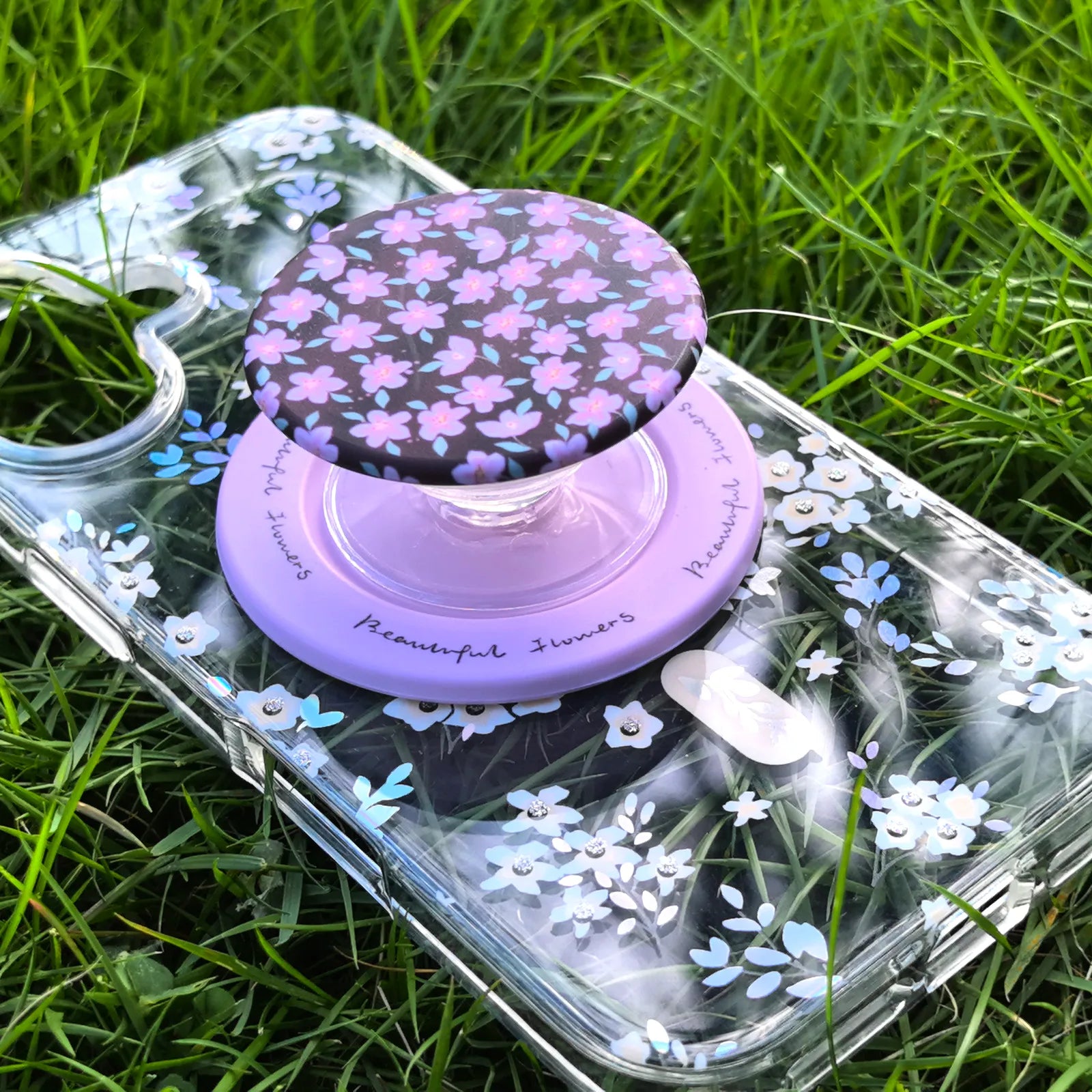 Flower Clear Phone Case MagSafe Grip Set