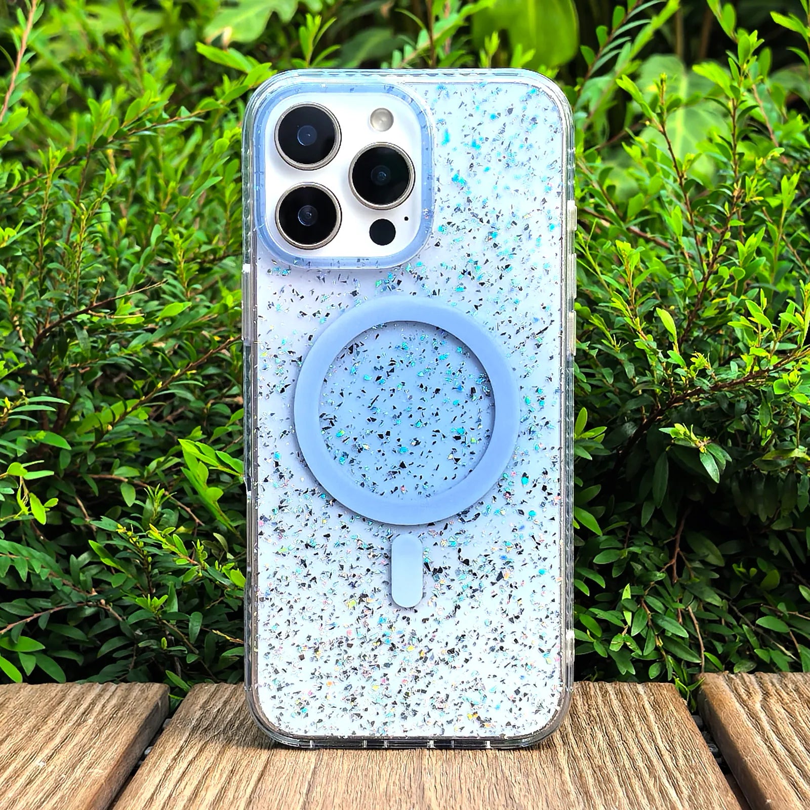 Gradient Glitter Blue Translucent Phone Case MagSafe Grip Set