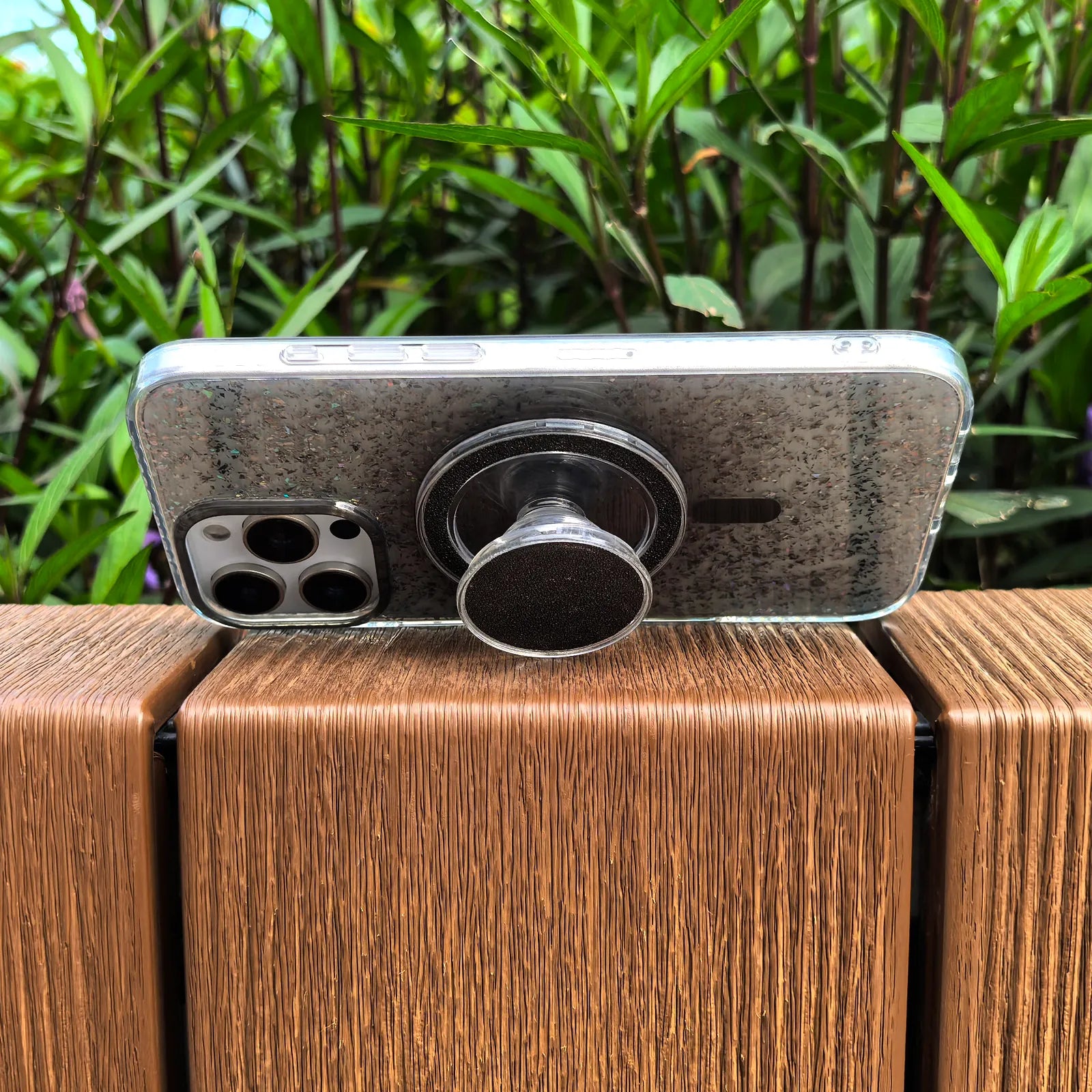 Gradient Glitter Grey Translucent Phone Case MagSafe Grip Set