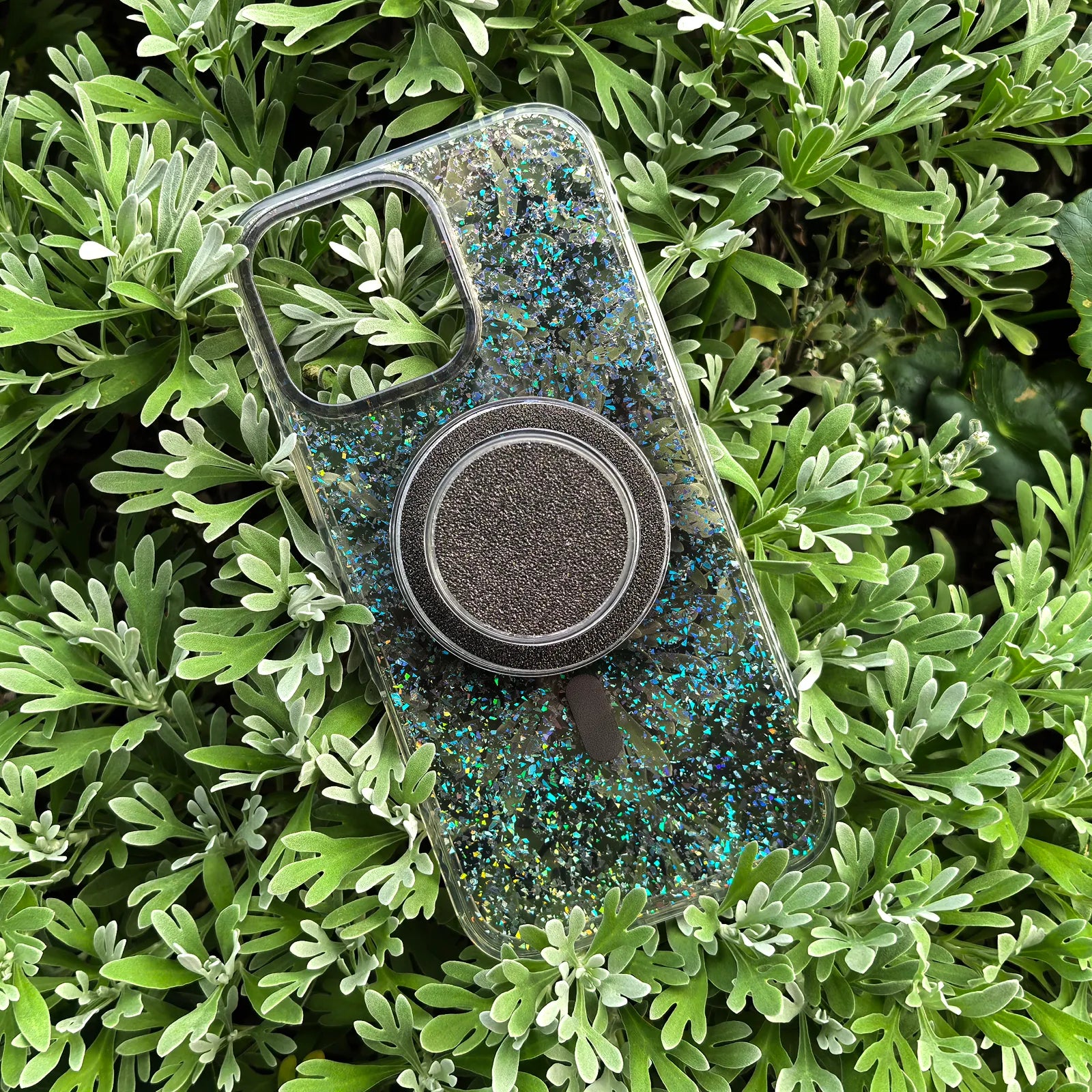 Gradient Glitter Grey Translucent Phone Case MagSafe Grip Set