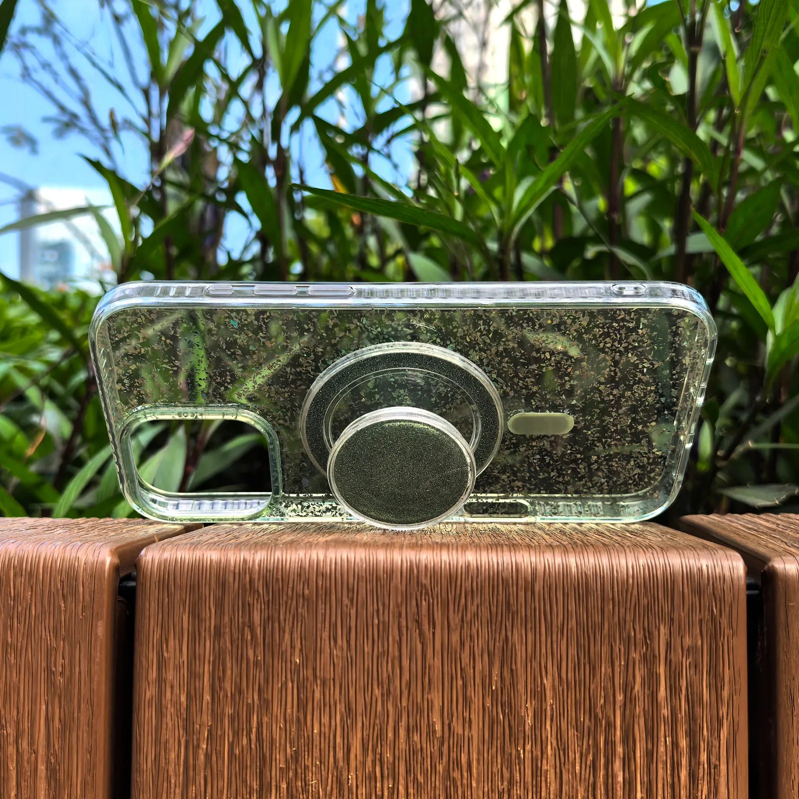 Gradient Glitter Green Translucent Phone Case MagSafe Grip Set