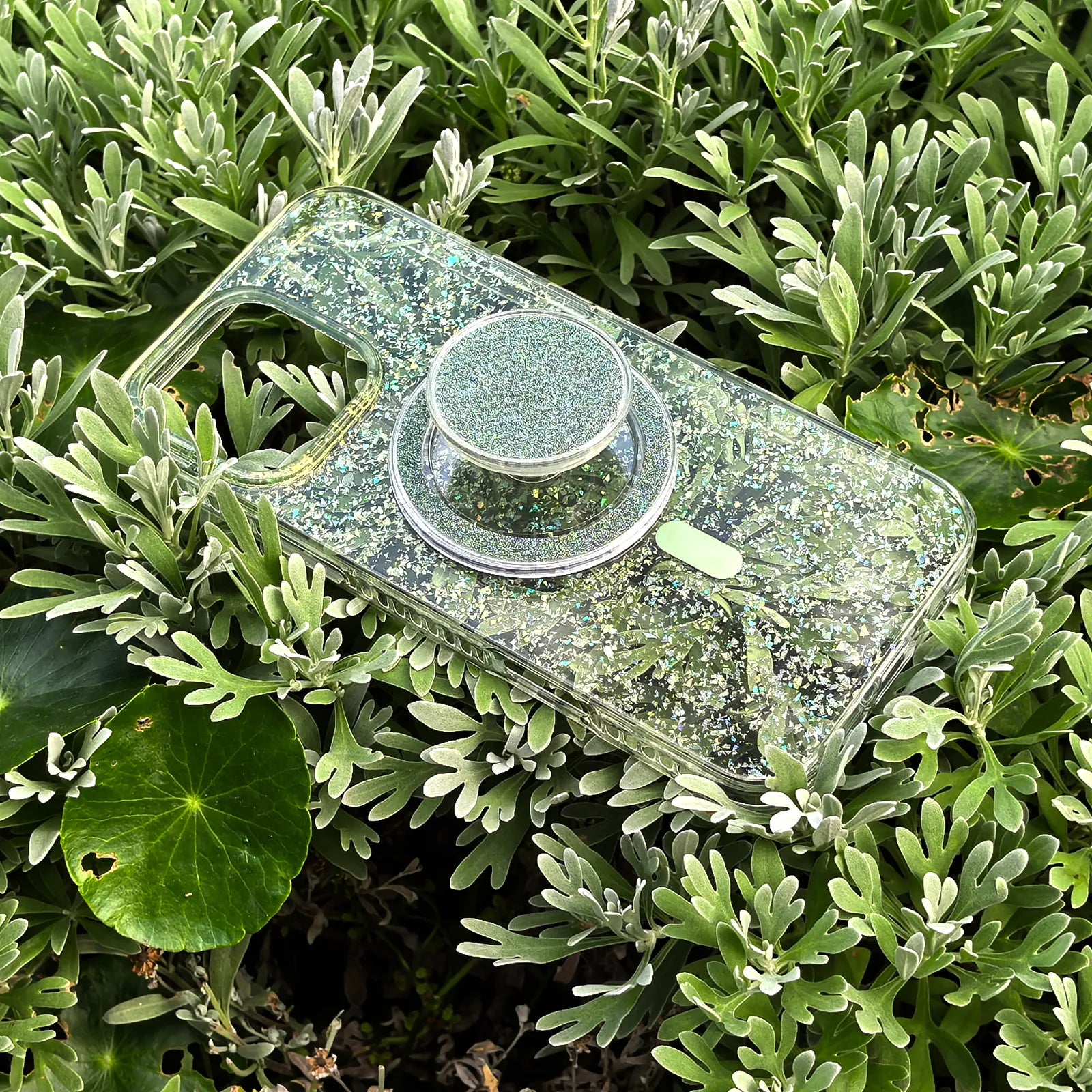 Gradient Glitter Green Translucent Phone Case MagSafe Grip Set
