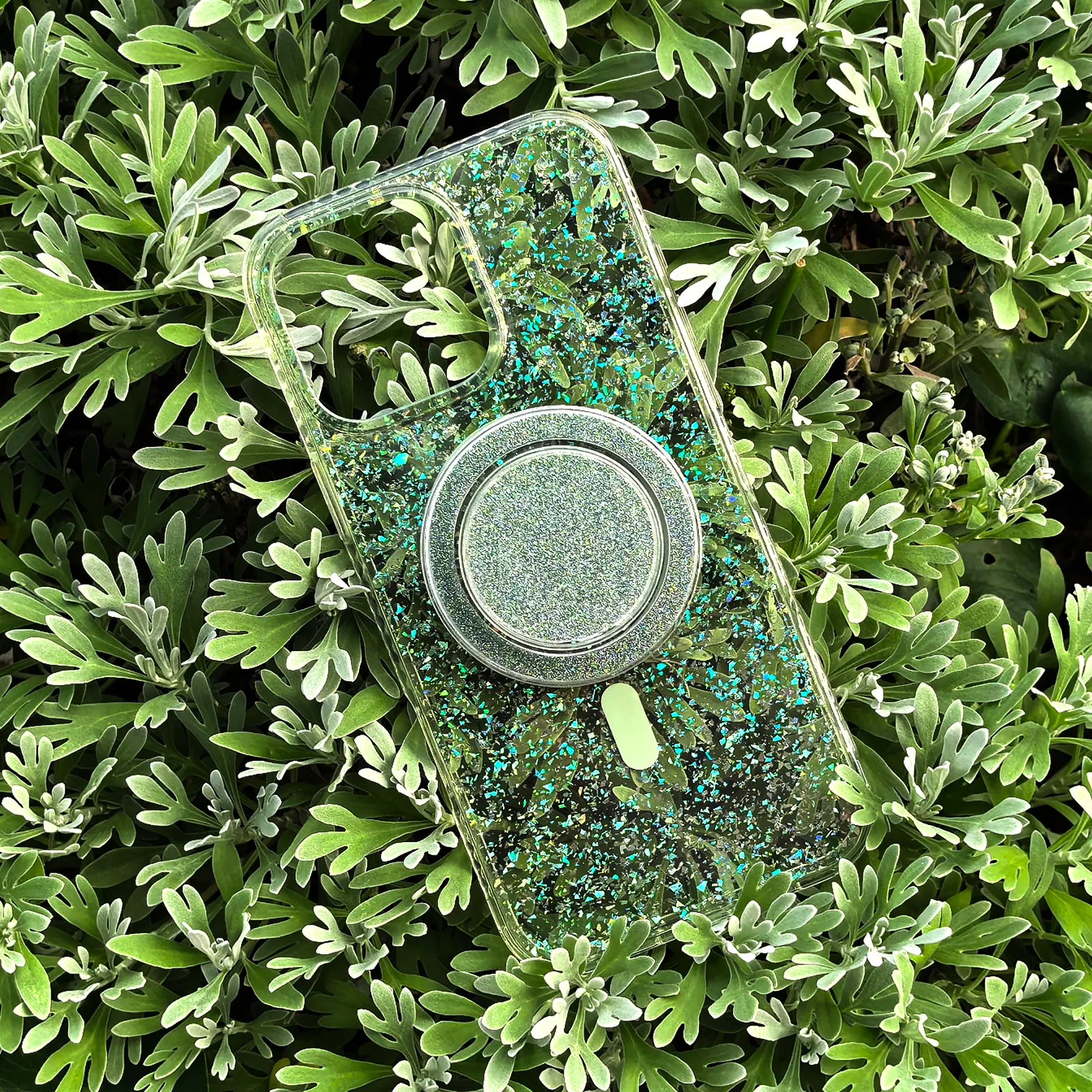 Gradient Glitter Green Translucent Phone Case MagSafe Grip Set