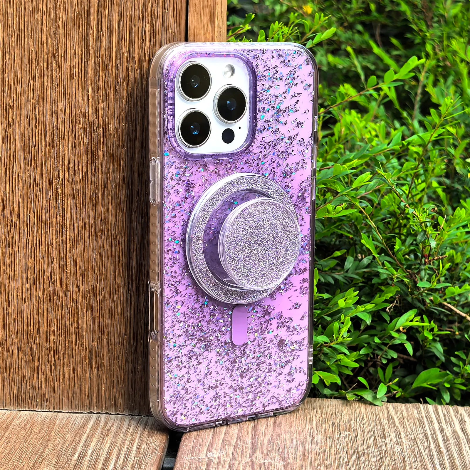 Gradient Glitter Purple Translucent Phone Case MagSafe Grip Set