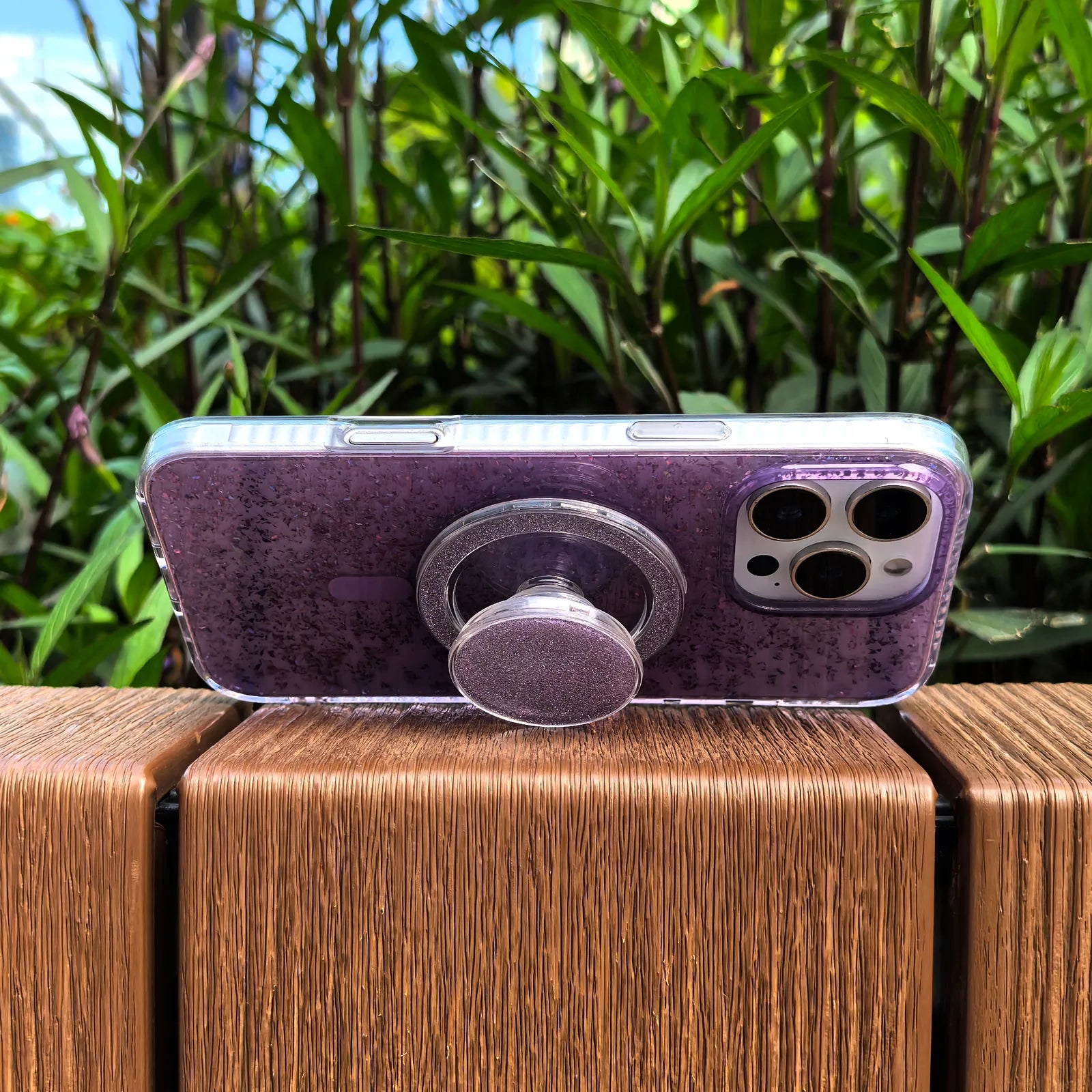 Gradient Glitter Purple Translucent Phone Case MagSafe Grip Set
