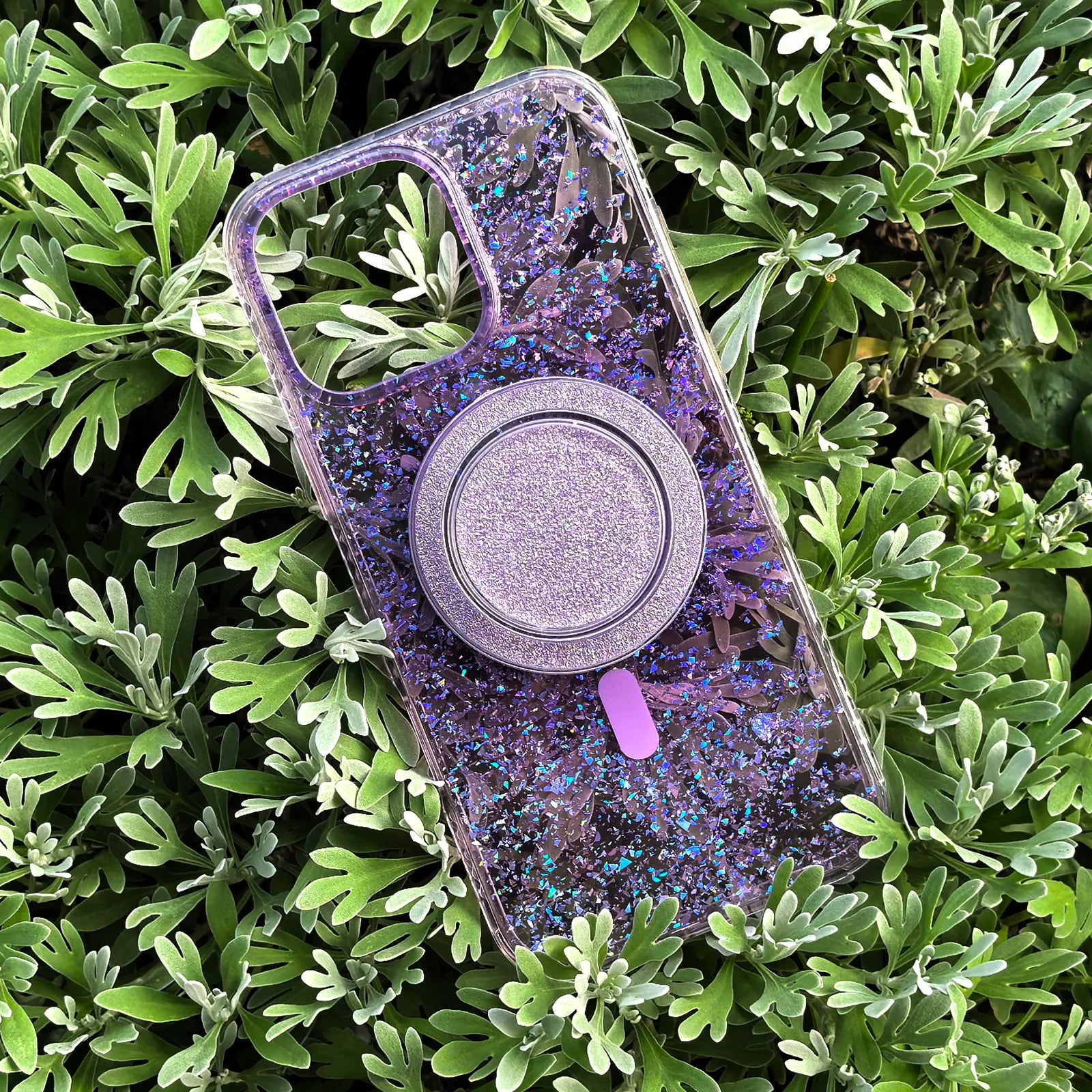 Gradient Glitter Purple Translucent Phone Case MagSafe Grip Set