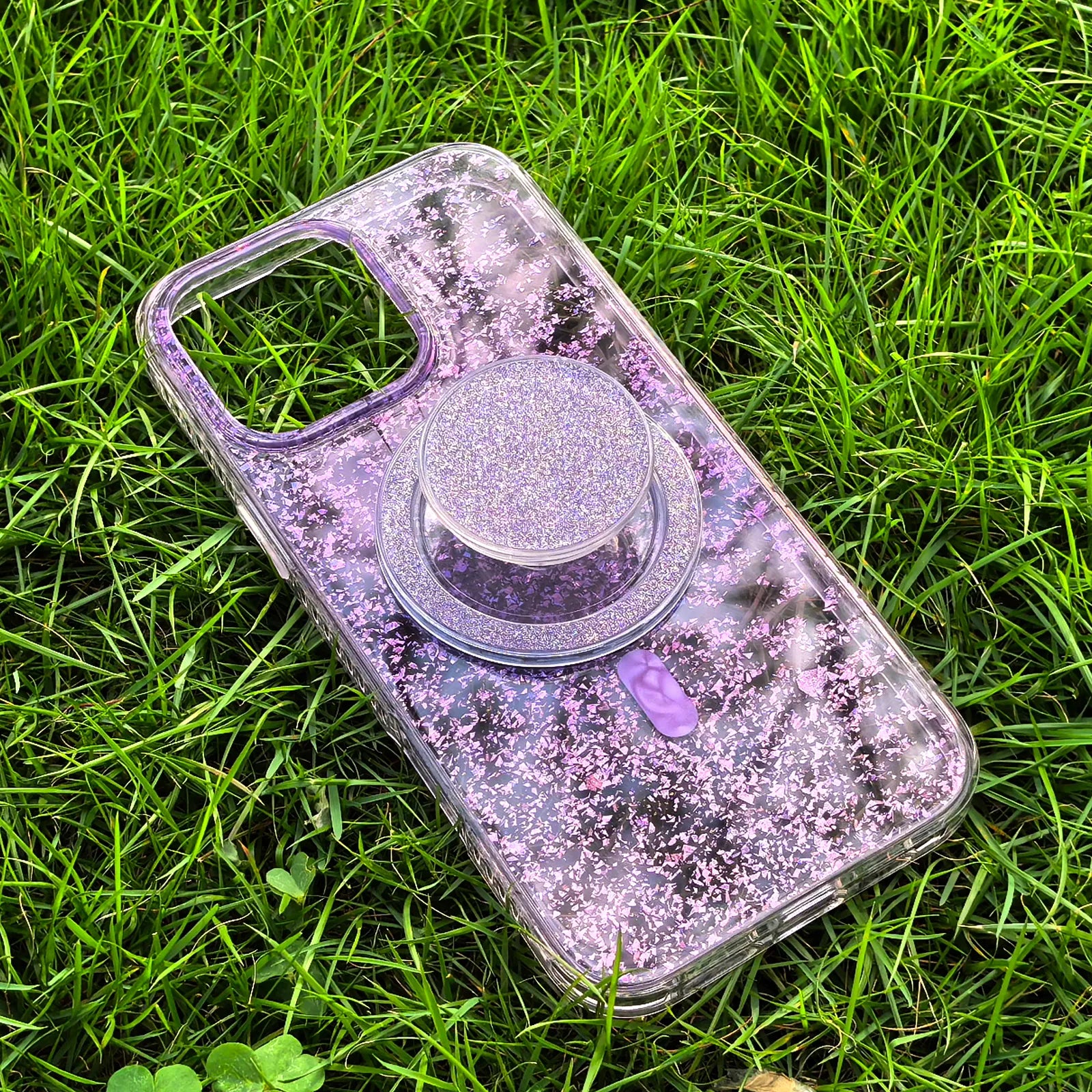 Gradient Glitter Purple Translucent Phone Case MagSafe Grip Set