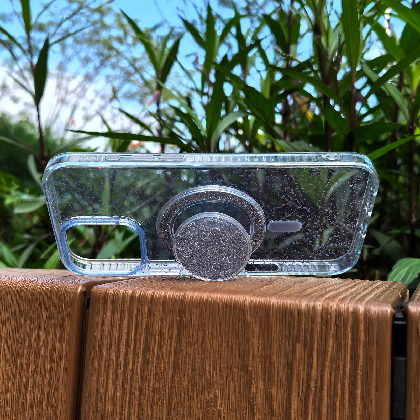 Gradient Glitter Blue Translucent Phone Case MagSafe Grip Set