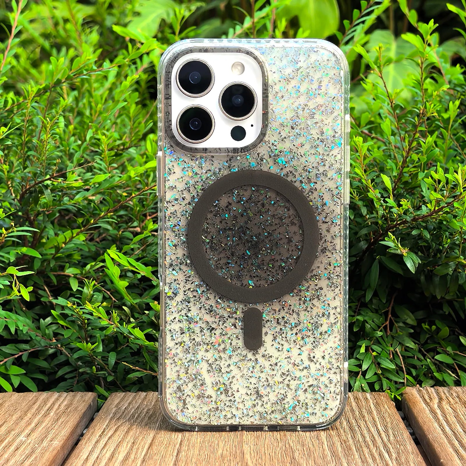 Gradient Glitter Grey Translucent Phone Case MagSafe Grip Set