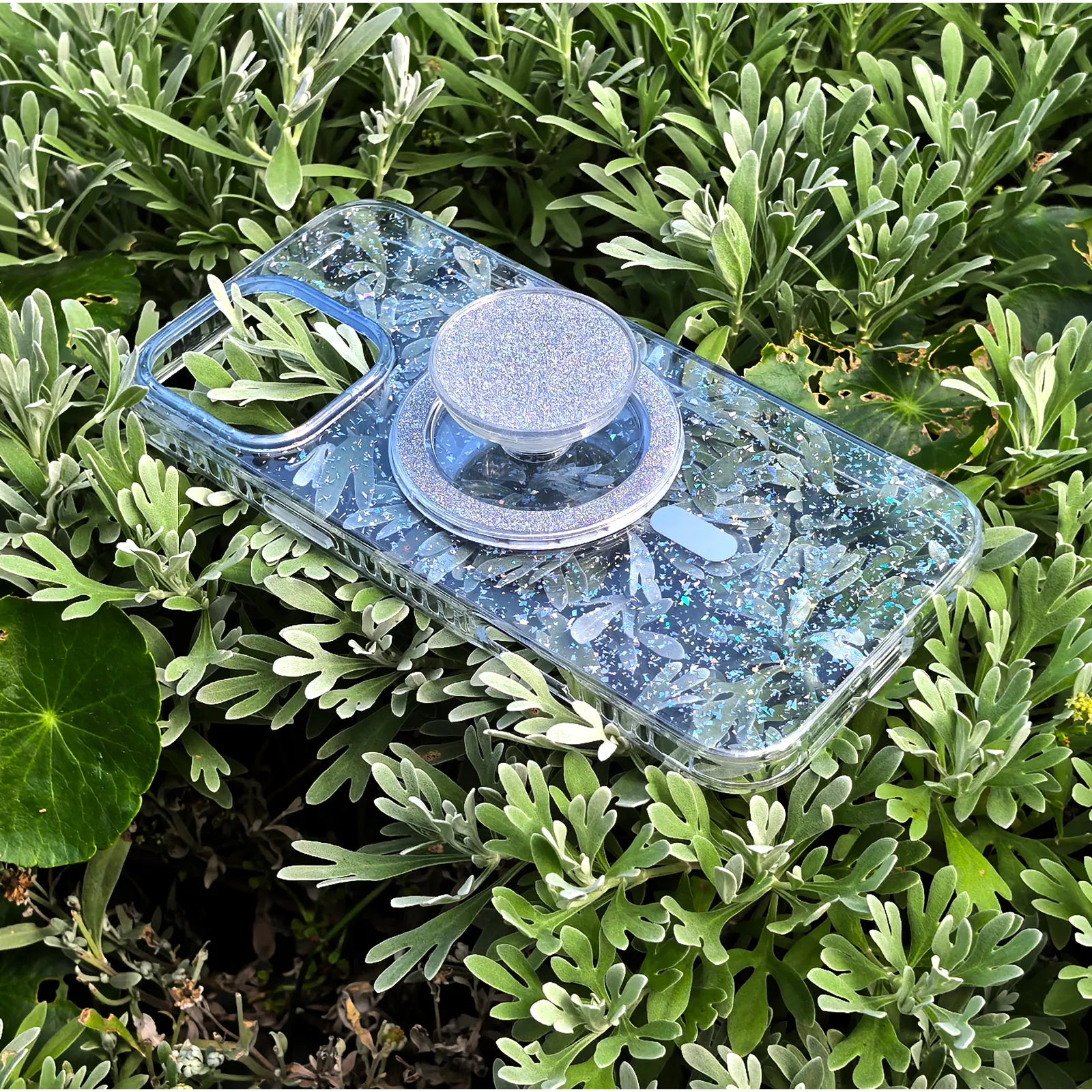 Gradient Glitter Blue Translucent Phone Case MagSafe Grip Set