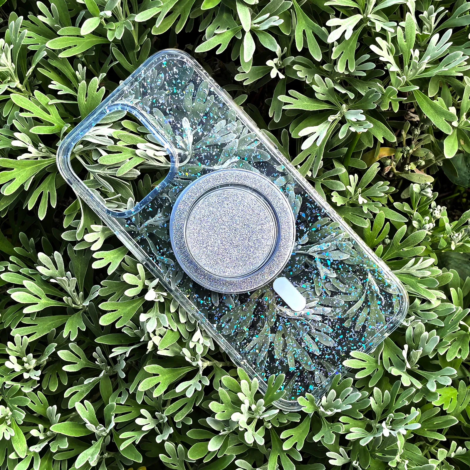 Gradient Glitter Blue Translucent Phone Case MagSafe Grip Set