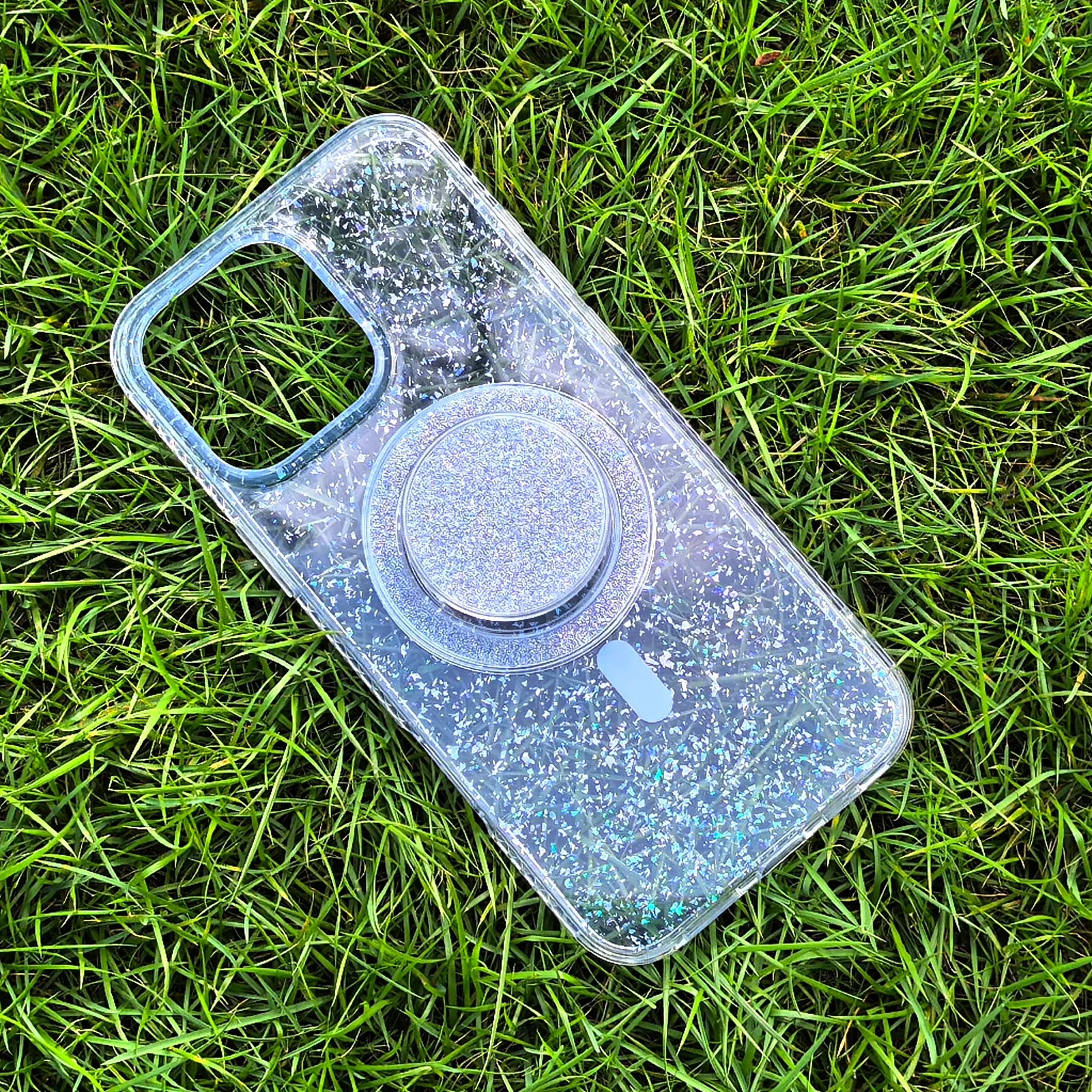 Gradient Glitter Blue Translucent Phone Case MagSafe Grip Set