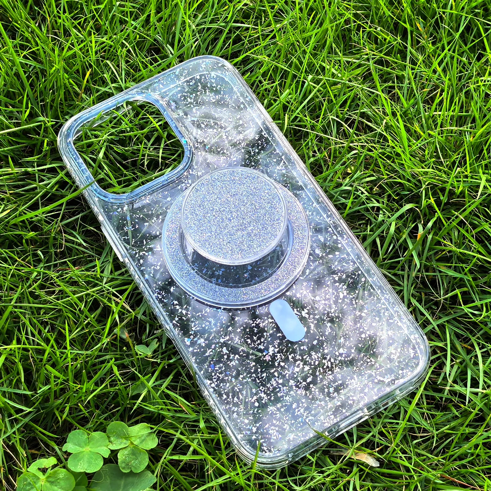 Gradient Glitter Blue Translucent Phone Case MagSafe Grip Set