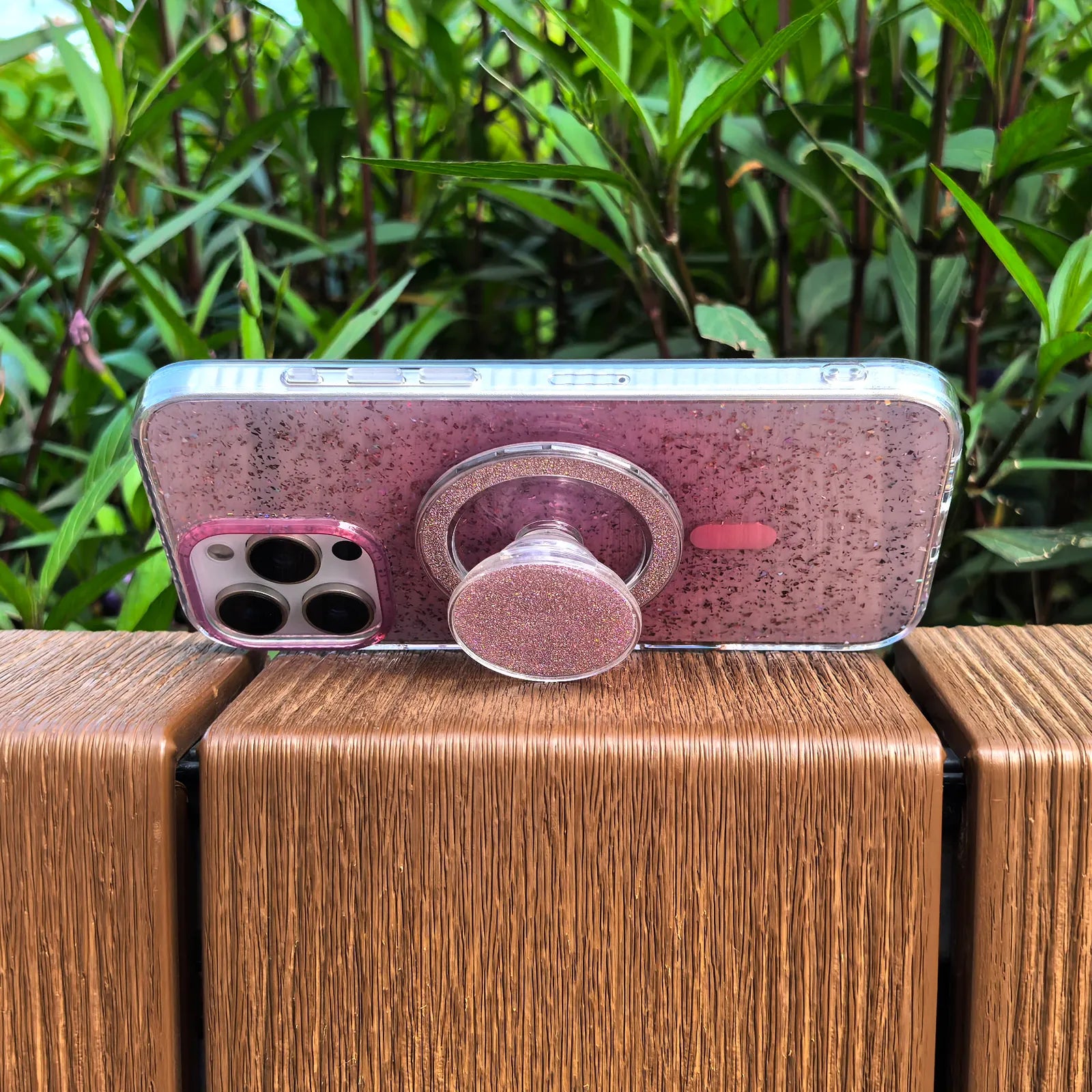 Gradient Glitter Pink Translucent Phone Case MagSafe Grip Set