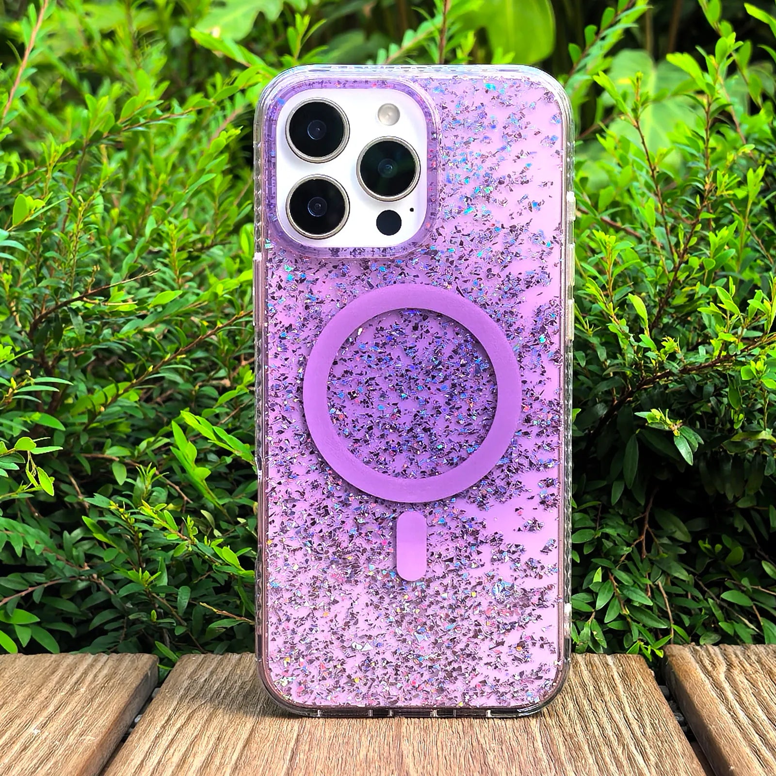 Gradient Glitter Purple Translucent Phone Case MagSafe Grip Set