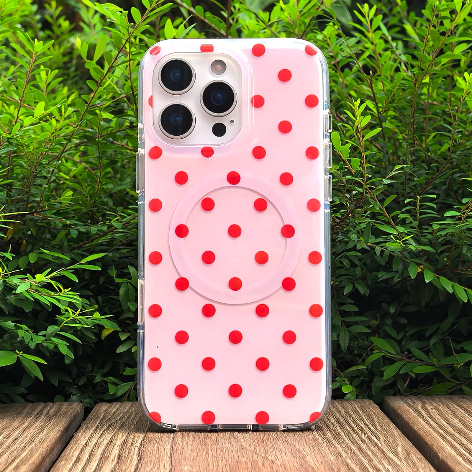 Pink Polka Dots Phone Case MagSafe Grip Set