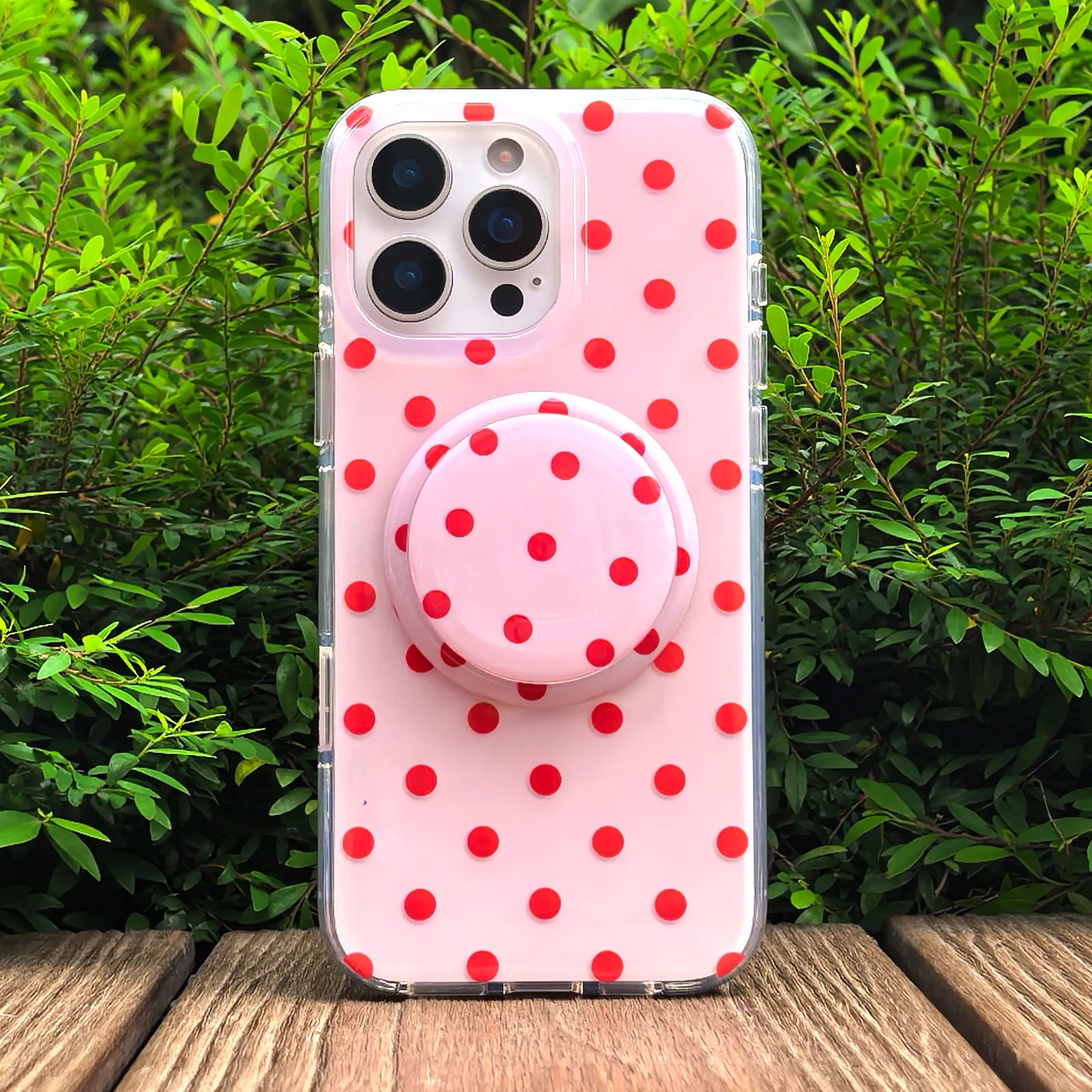 Pink Polka Dots Phone Case MagSafe Grip Set