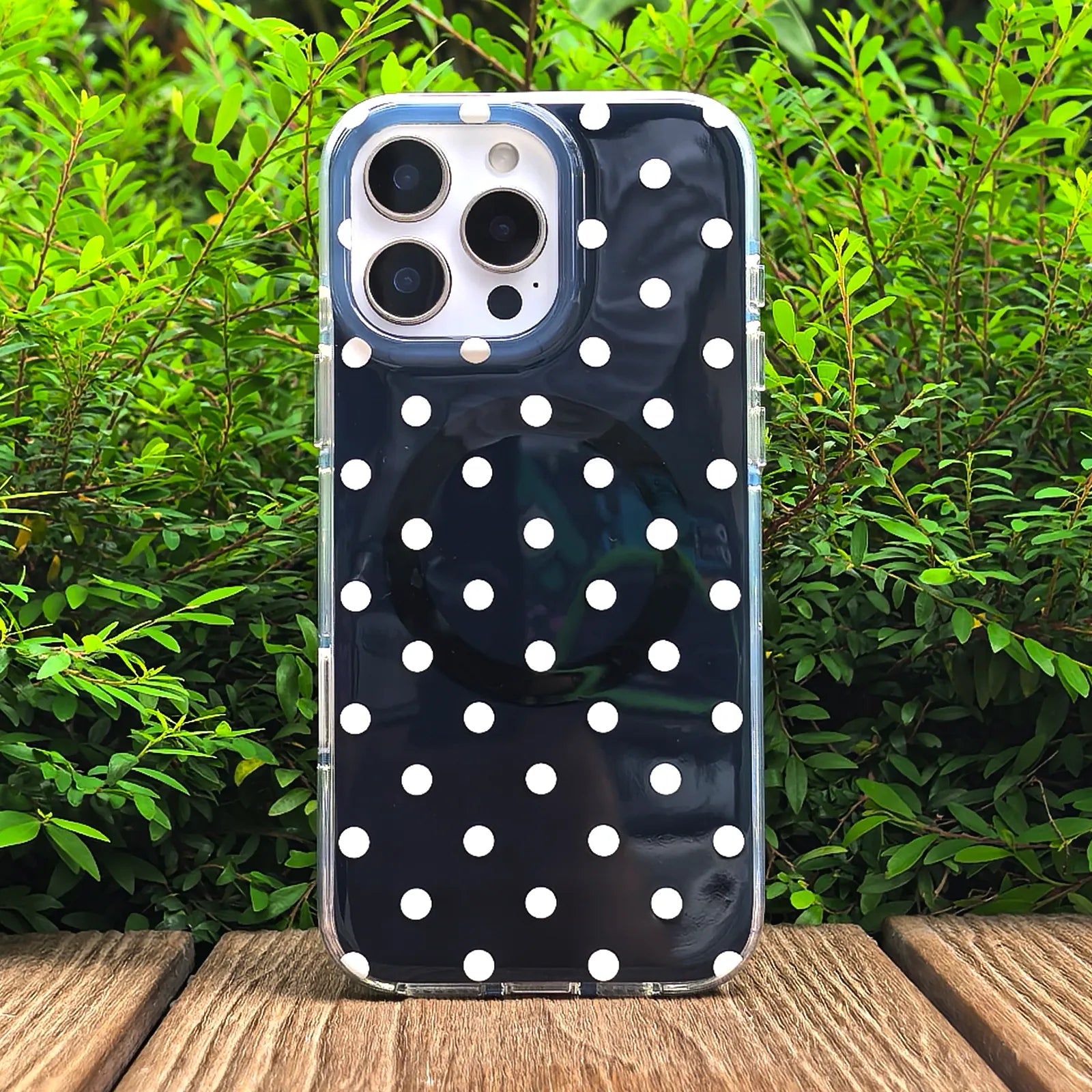 Black Polka Dots Phone Case MagSafe Grip Set