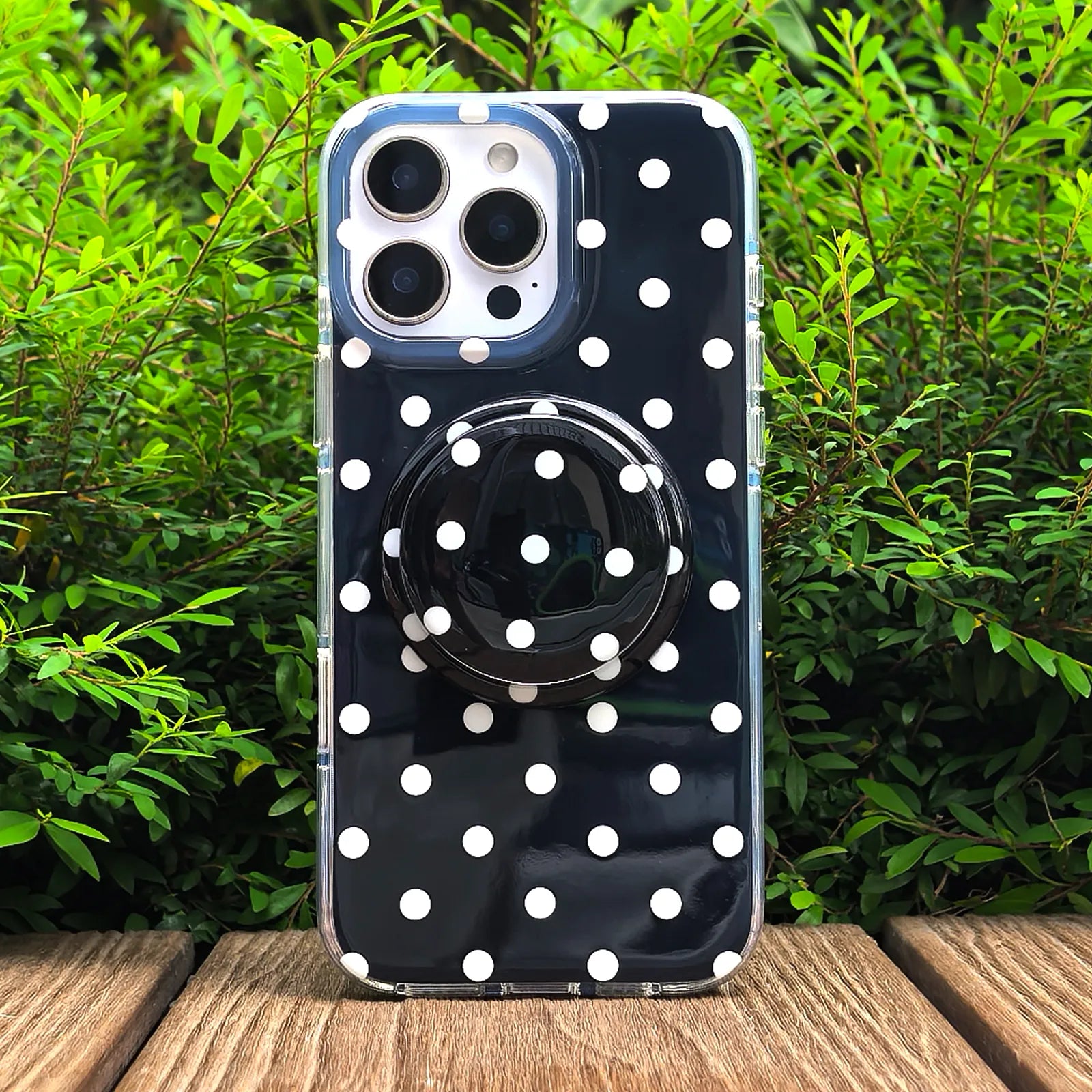 Black Polka Dots Phone Case MagSafe Grip Set