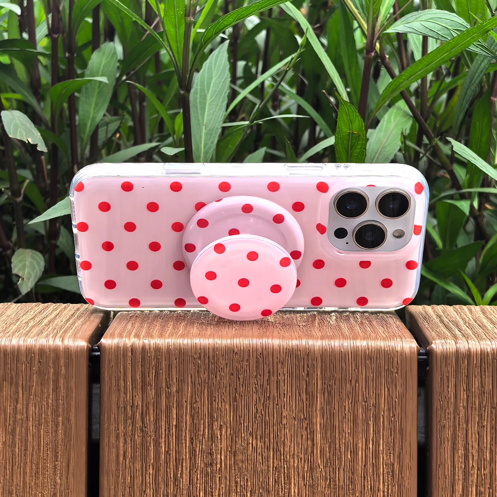 Pink Polka Dots Phone Case MagSafe Grip Set