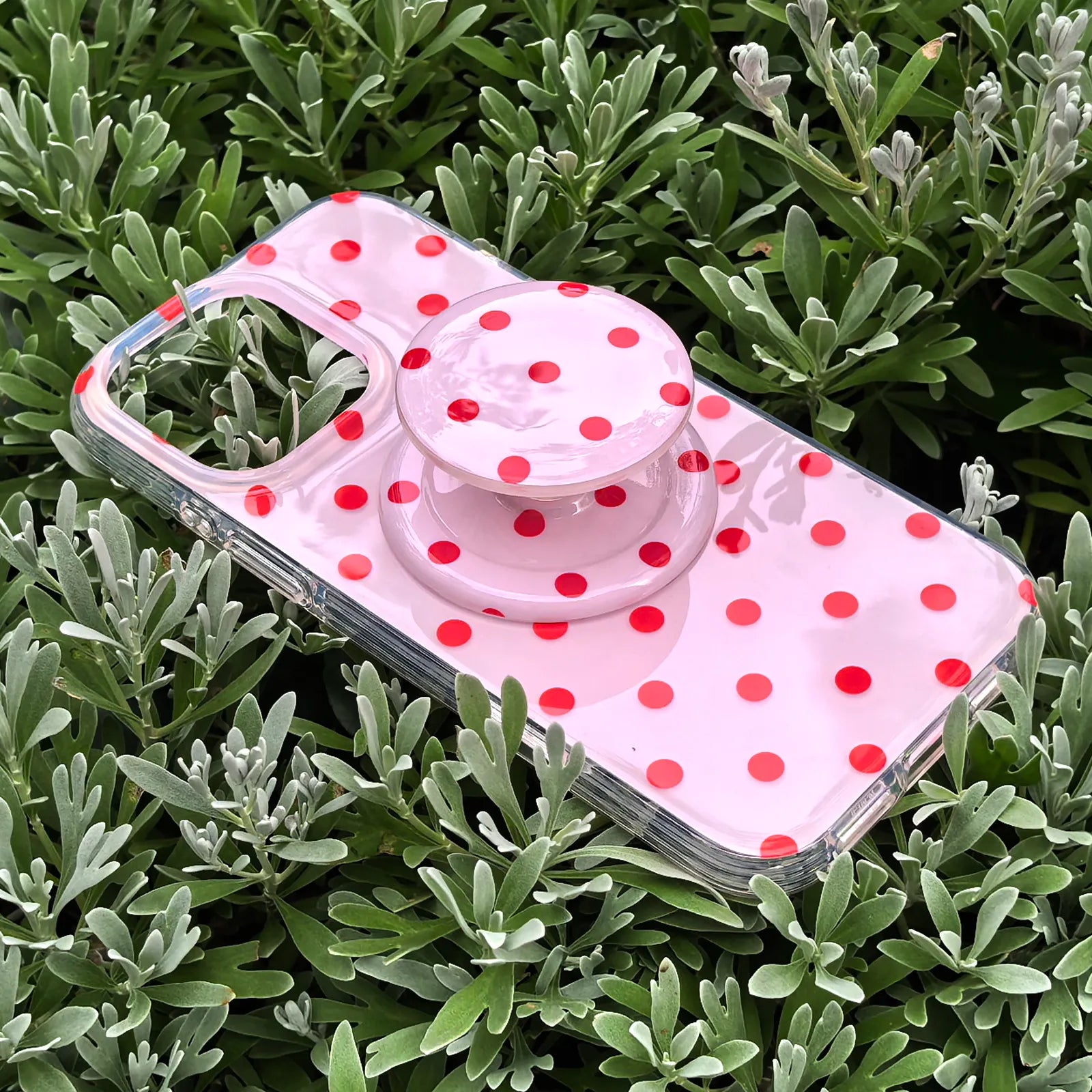 Pink Polka Dots Phone Case MagSafe Grip Set