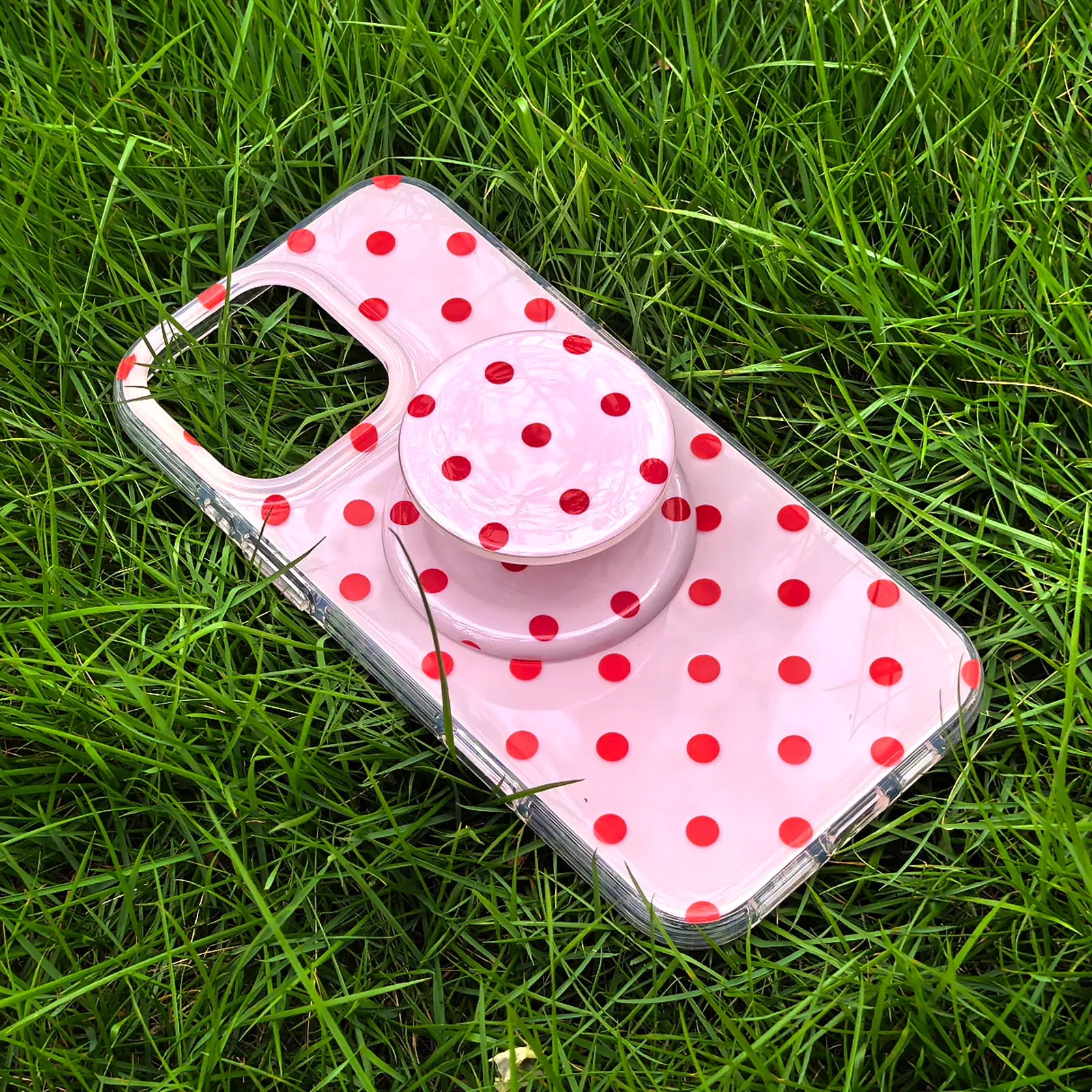 Pink Polka Dots Phone Case MagSafe Grip Set