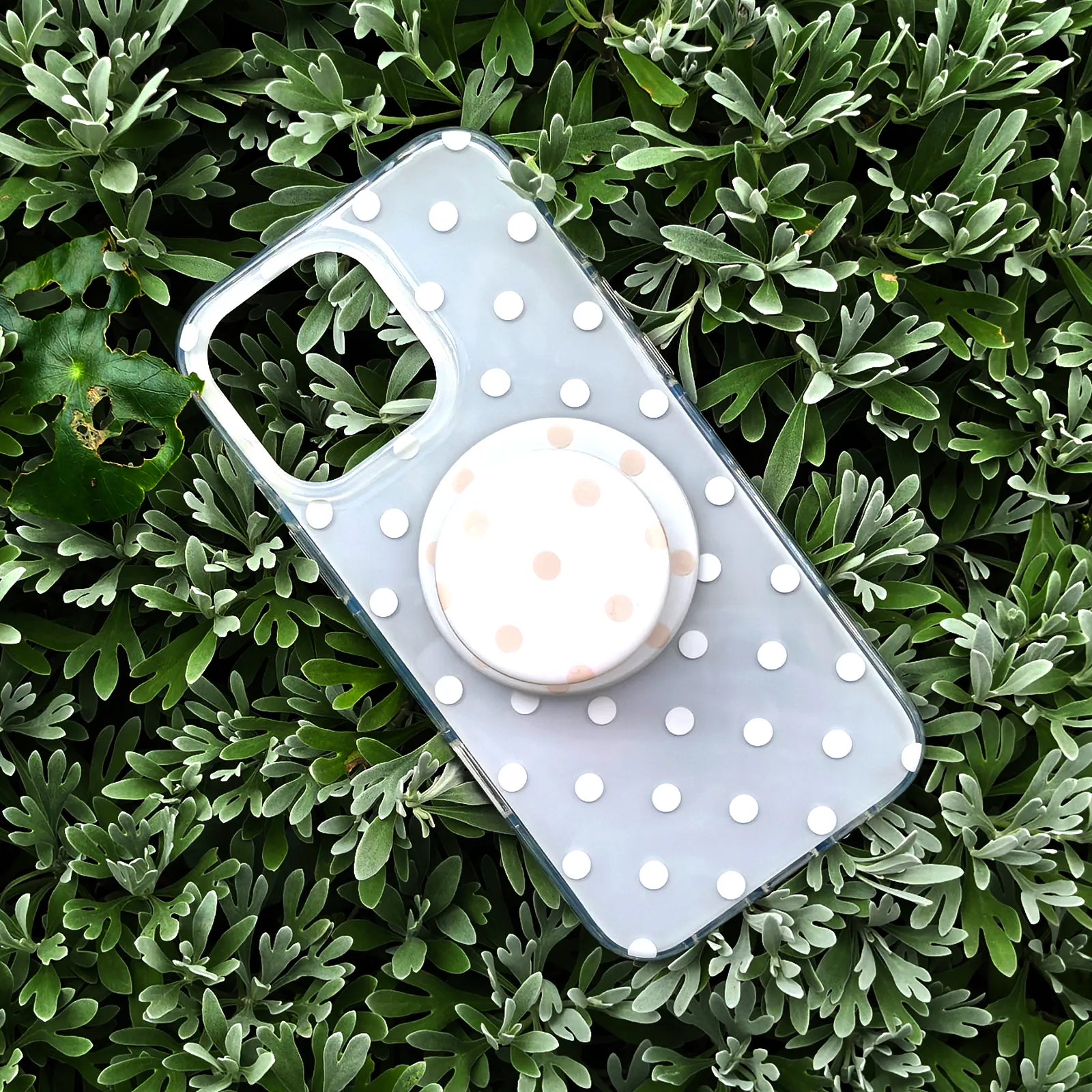 White Polka Dots Phone Case MagSafe Grip Set