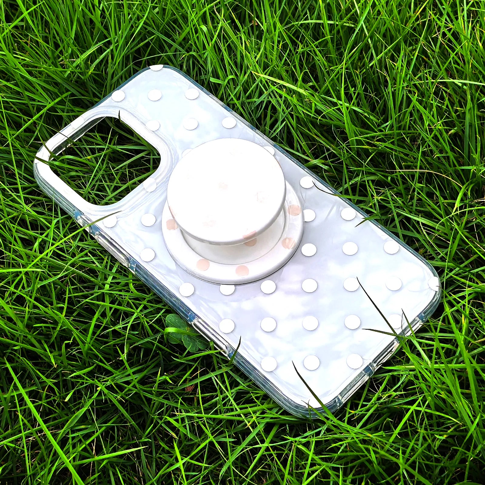 White Polka Dots Phone Case MagSafe Grip Set