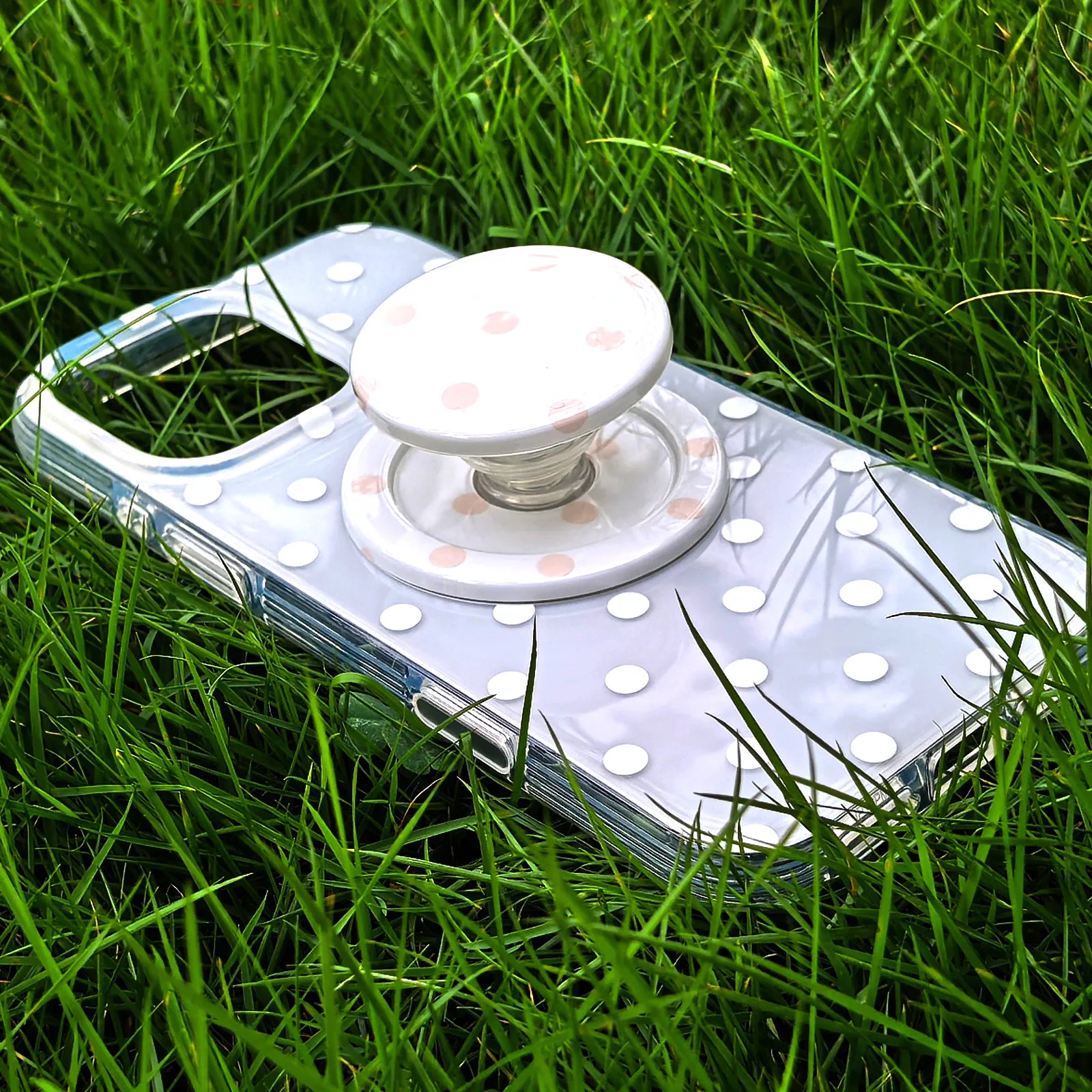 White Polka Dots Phone Case MagSafe Grip Set