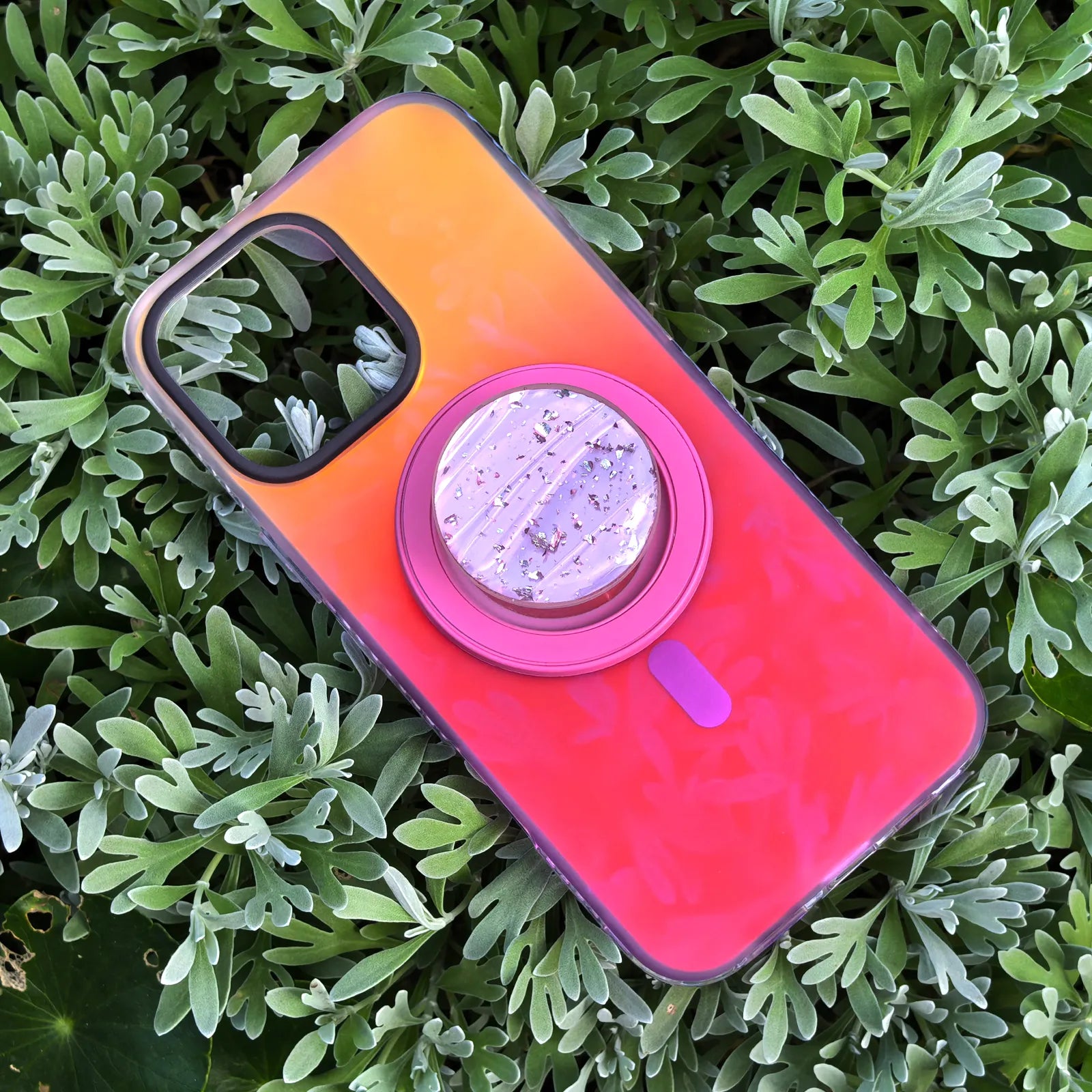 Laser Dazzling Rose Red Phone Case MagSafe Grip Set