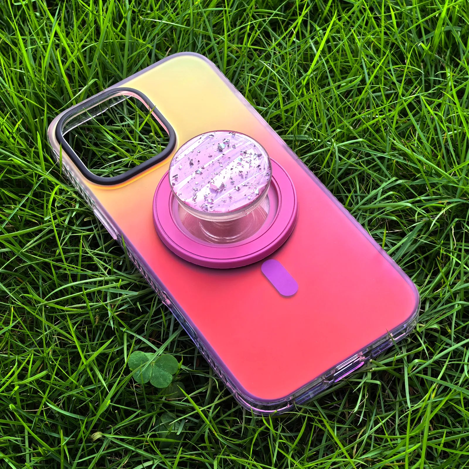 Laser Dazzling Rose Red Phone Case MagSafe Grip Set