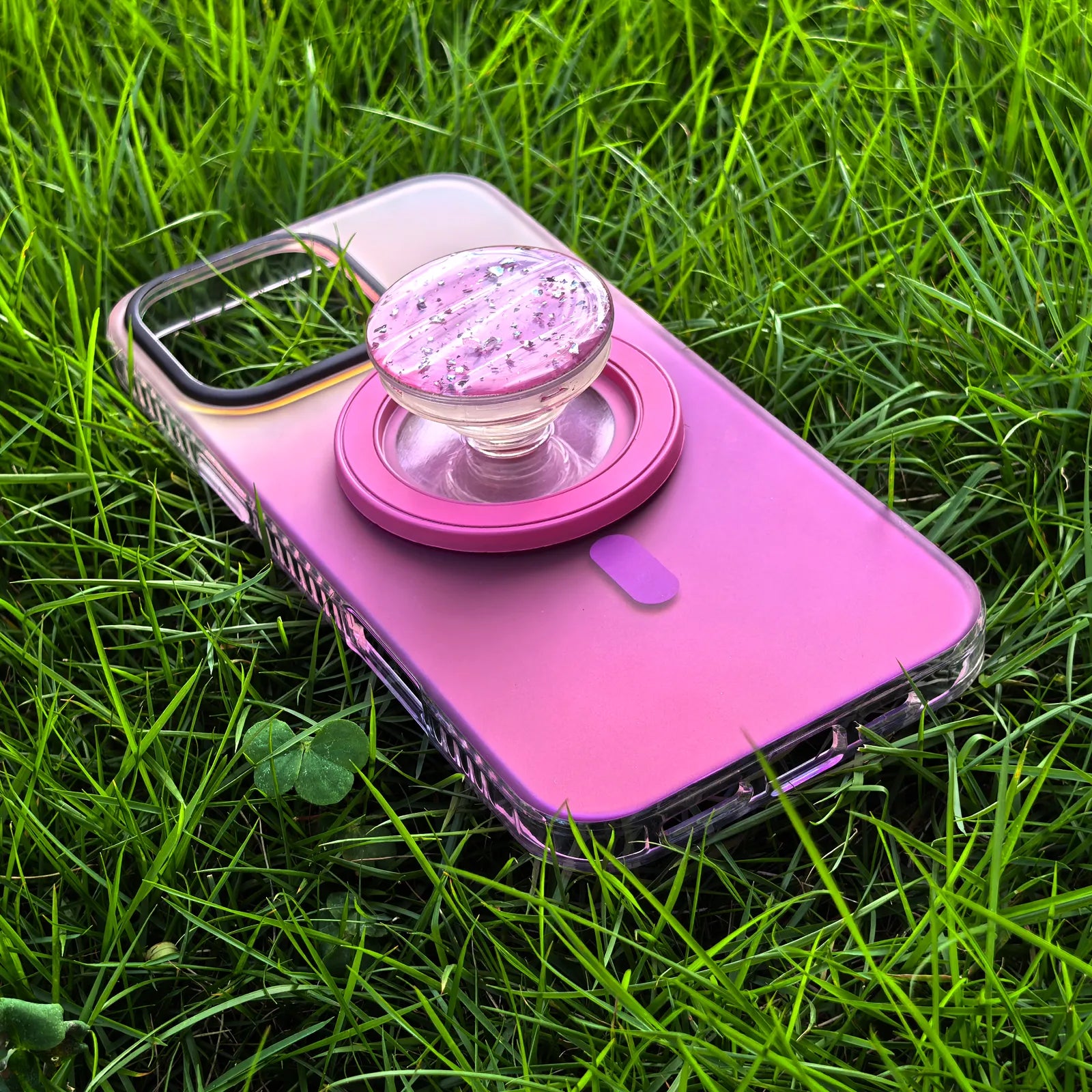 Laser Dazzling Rose Red Phone Case MagSafe Grip Set