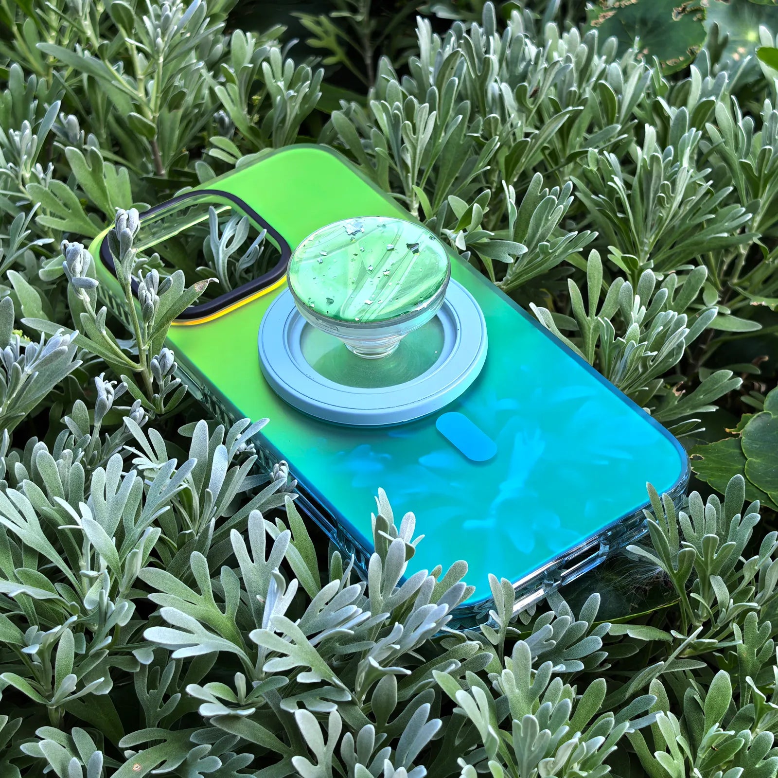 Laser Dazzling Green & Blue Phone Case MagSafe Grip Set