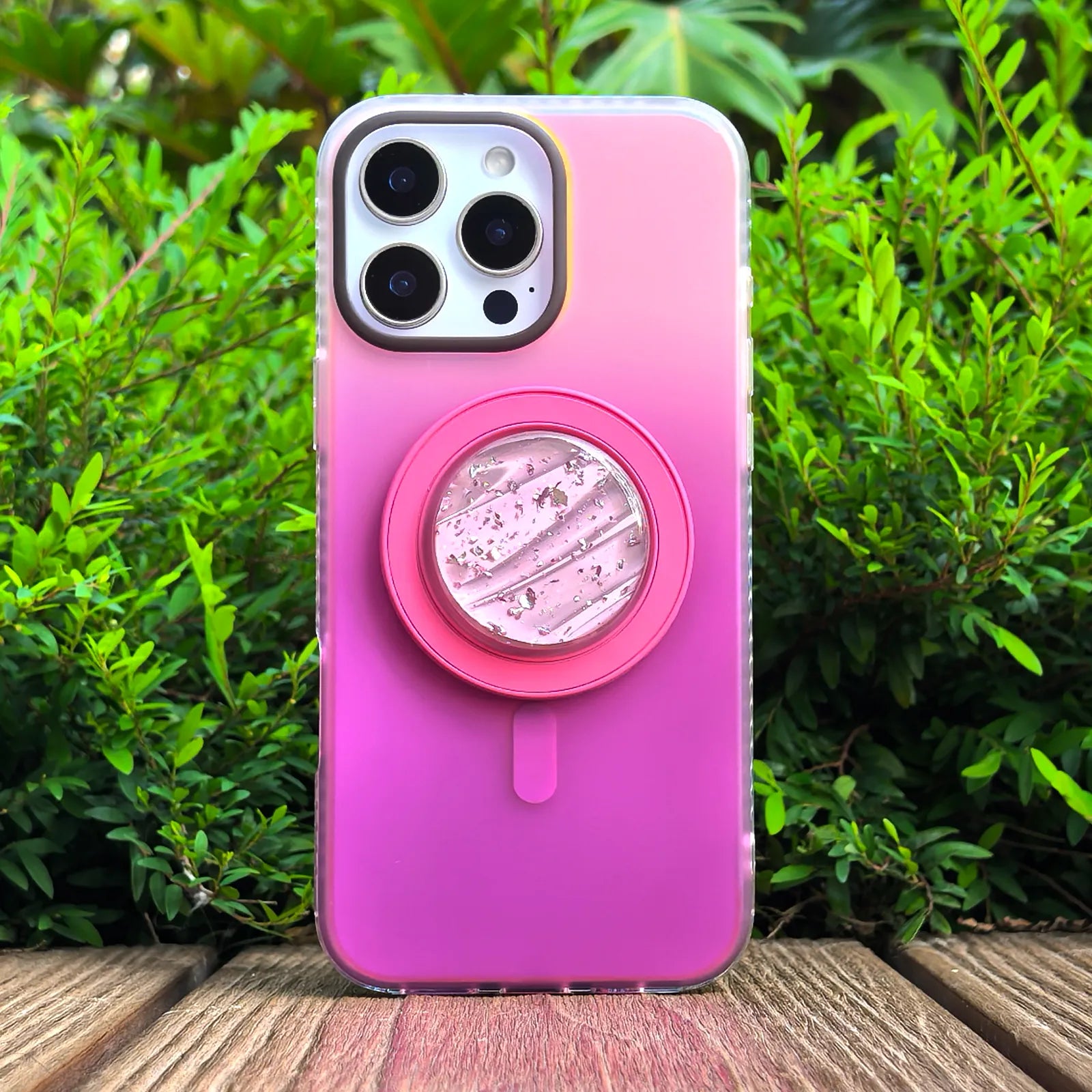 Laser Dazzling Rose Red Phone Case MagSafe Grip Set