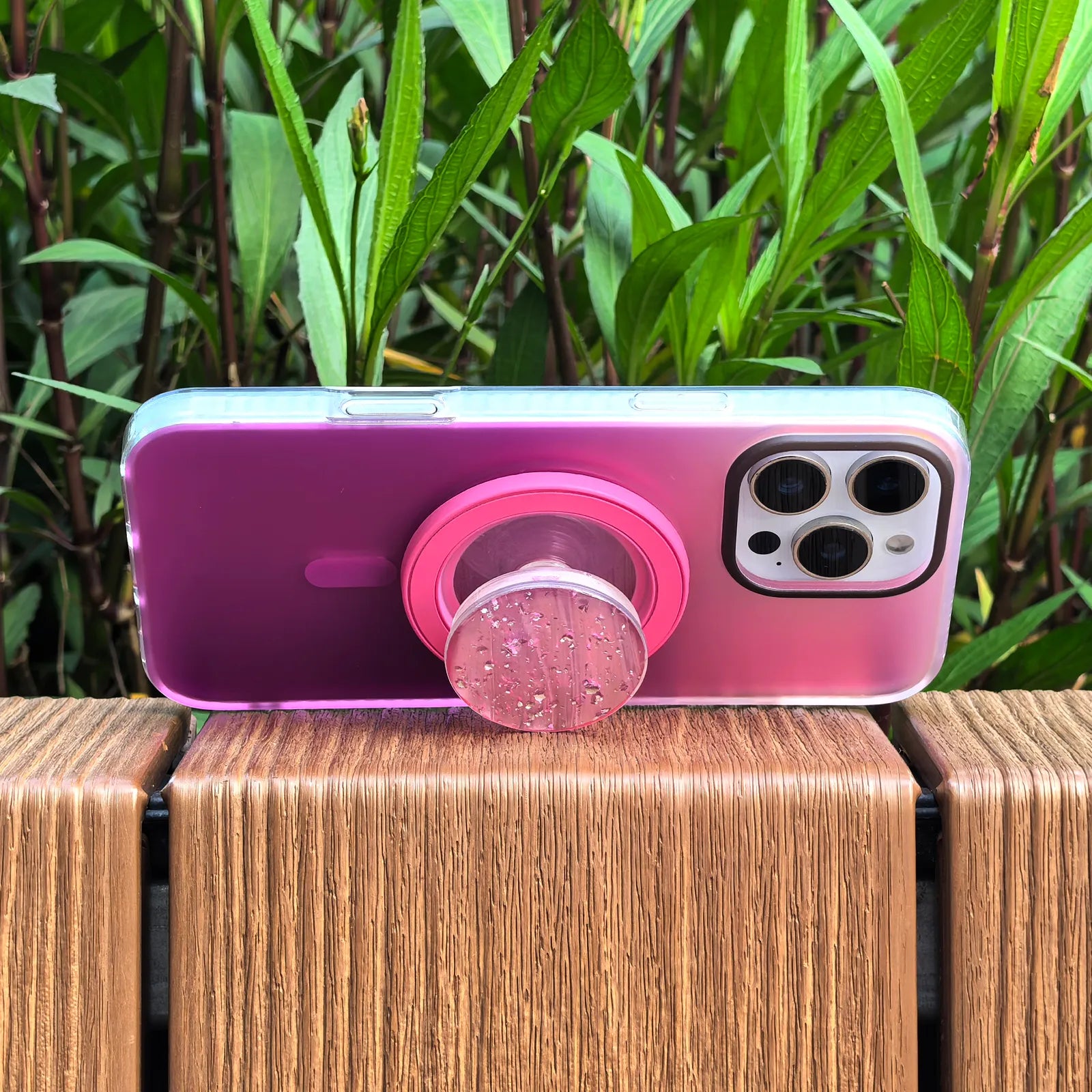 Laser Dazzling Rose Red Phone Case MagSafe Grip Set